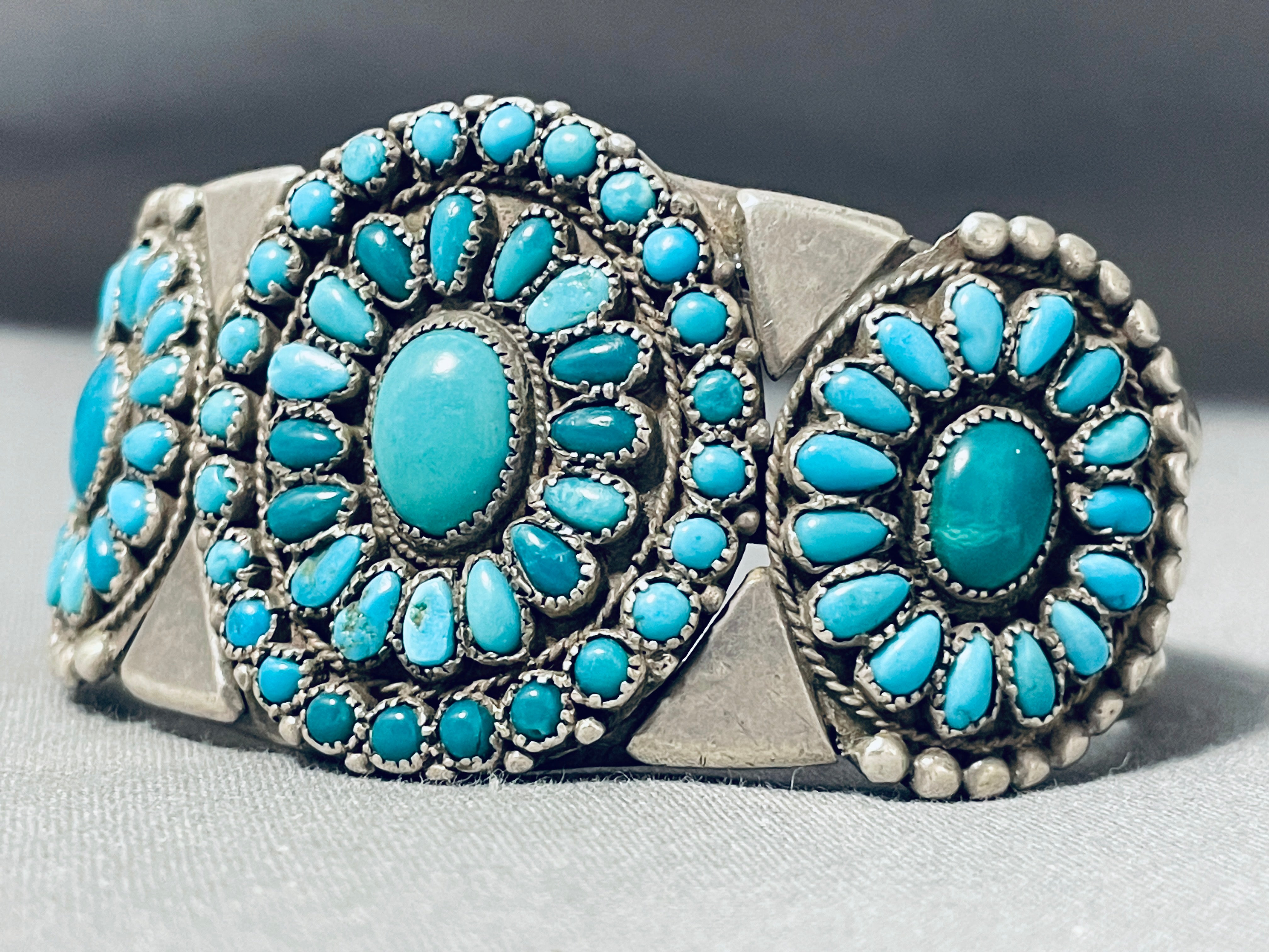 1920's Vintage Museum Native American Navajo Turquoise Sterling Silver Bracelet