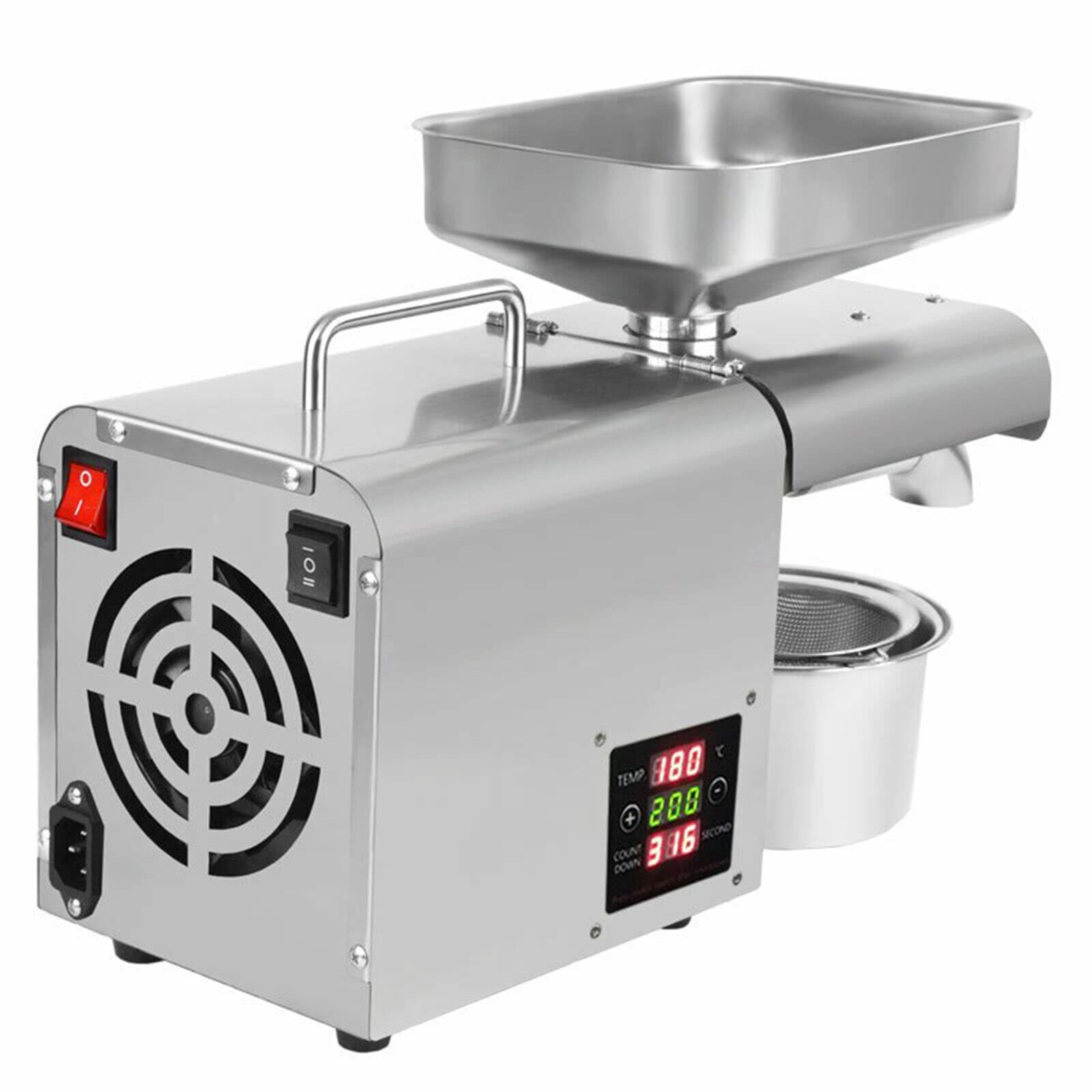 Stainless Steel 110V 610W Automatic Oil Press Machine with Temperature Control - Cold & Hot Oil Extractor for Home & Commercial Use - Perfect for Making Peanut, Sesame, Coconut, Almond, and Olive Oils