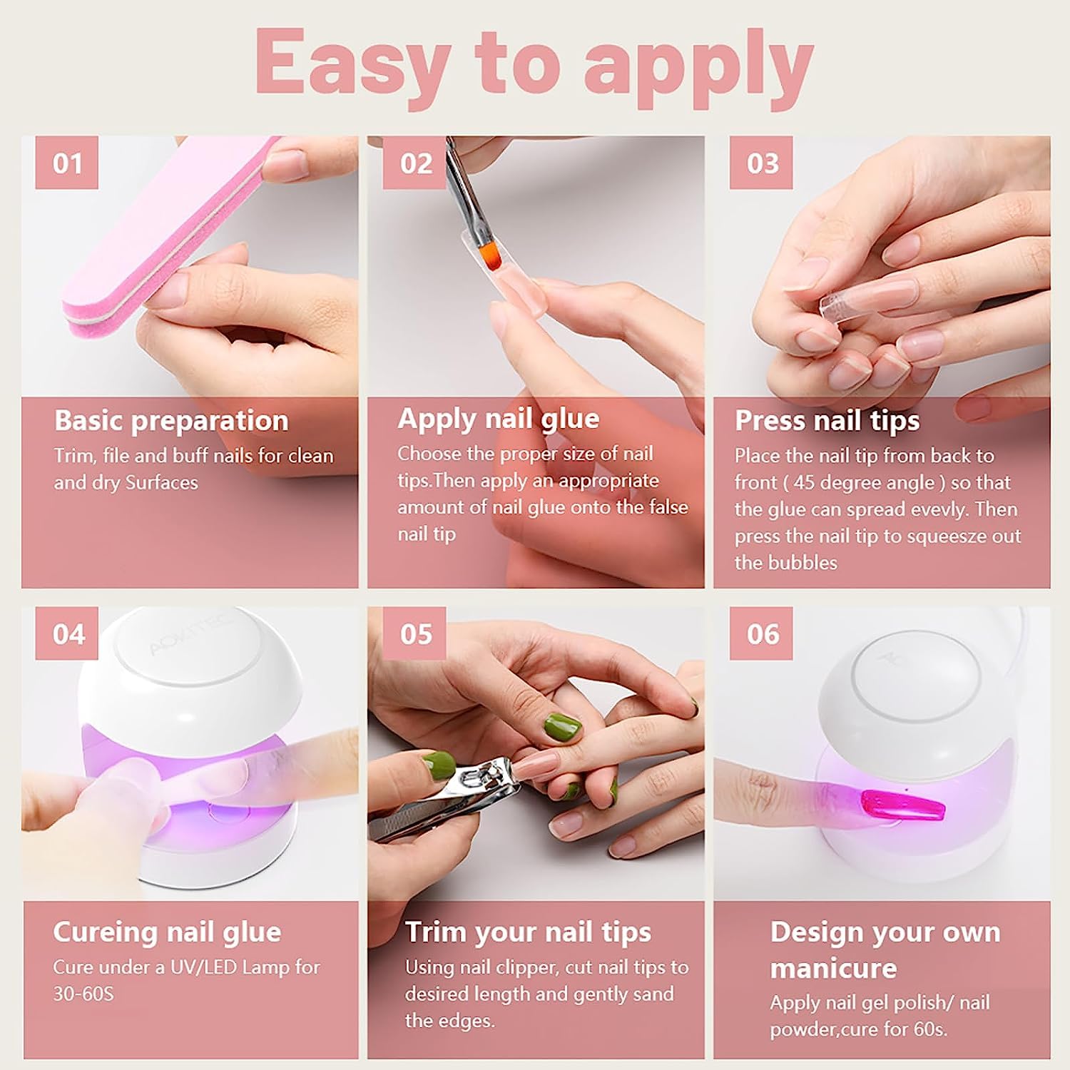 Aokitec 12W Mini UV LED Nail Lamp - Portable Quick Dry Gel Polish Curing Light for Salon & Home Manicure | DIY Nail Art Kit with Gel Extensions & Resin Glue | Perfect for Travel, Parties & Professional Use (White)