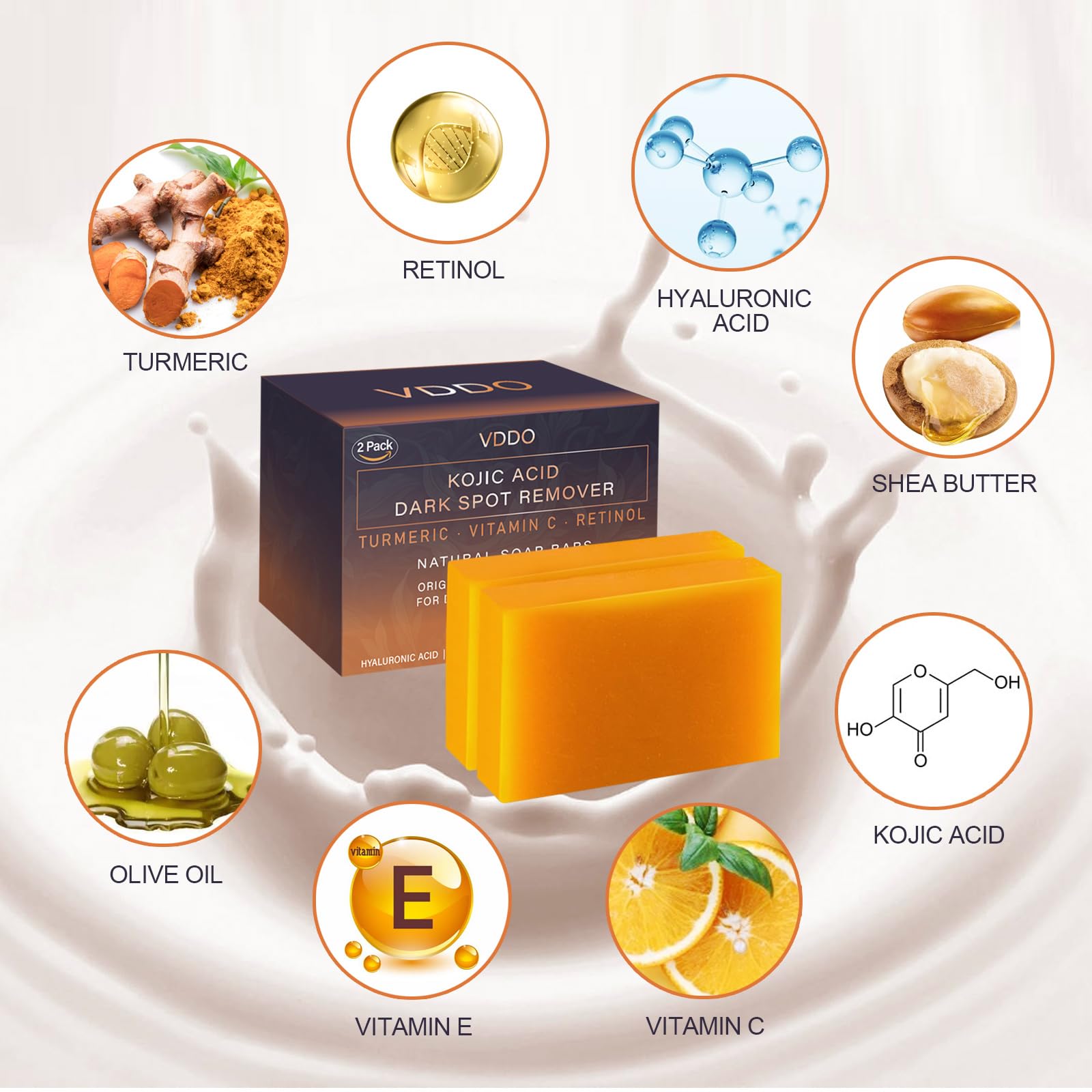 Turmeric & Kojic Acid Soap Bar for Dark Spots & Hyperpigmentation - Japanese Formula with Retinol, Vitamin C, Collagen & Hyaluronic Acid - Brightening Face & Body Soap for Even Skin Tone - Perfect for Daily Skincare & Acne Treatment