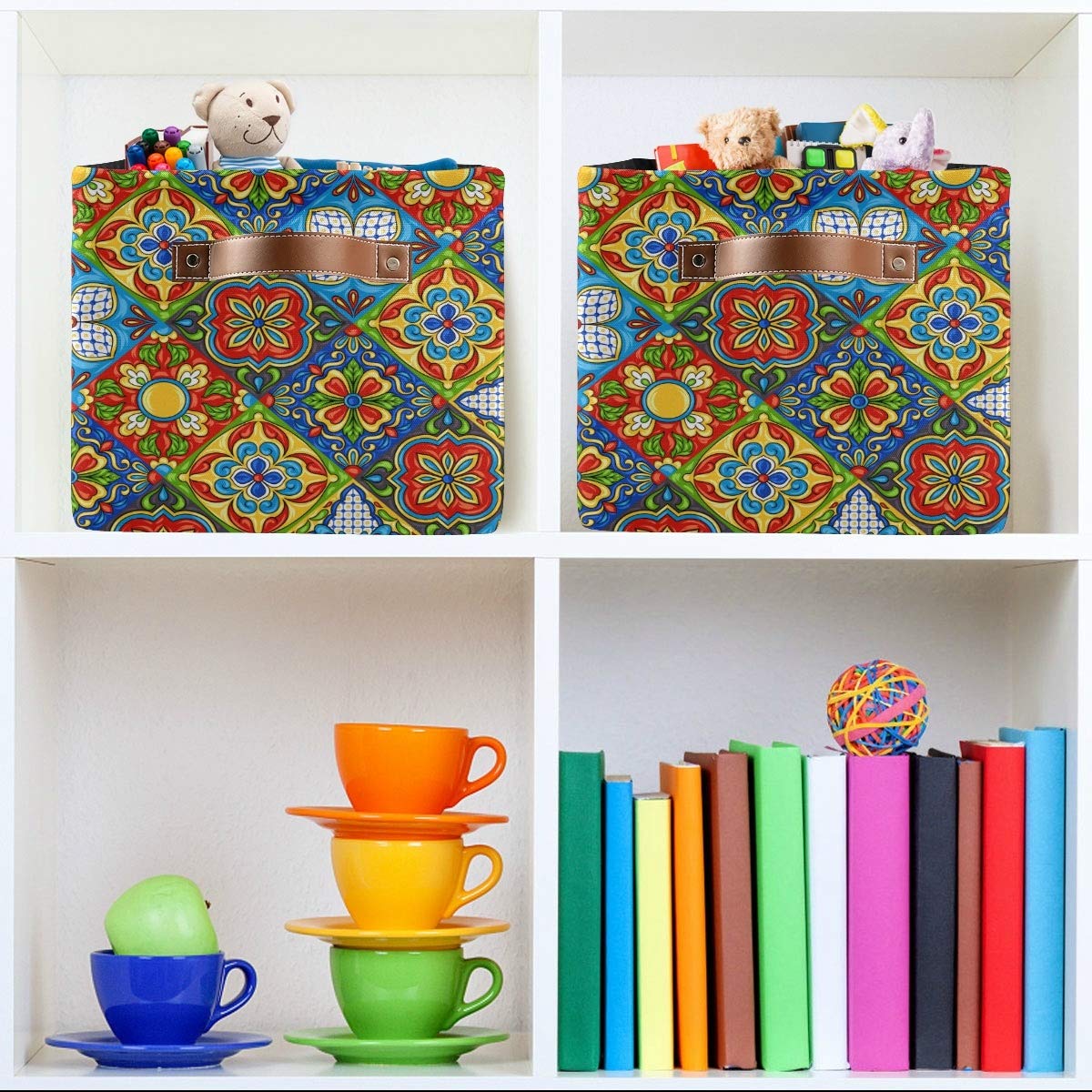 Mexican Talavera Storage Basket - Closet & Shelf Organizer Bin, Handmade Woven Cube Basket for Home Decor & Storage (1PC) - Perfect for Bedroom, Bathroom & Office Organization