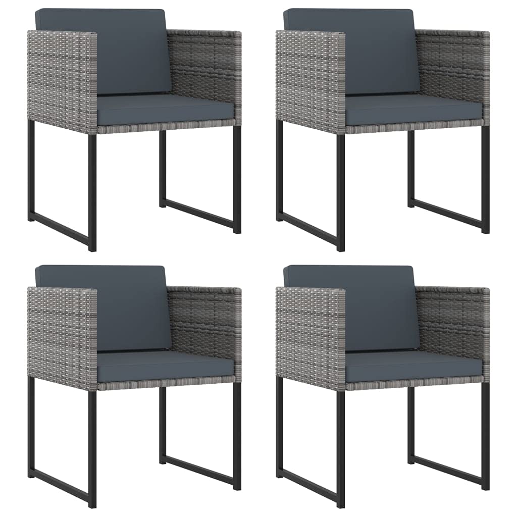vidaXL 9-Piece Patio Dining Set with Glass Tabletop & Cushioned Rattan Chairs - Modern Gray Poly Rattan Outdoor Furniture for Garden, Backyard, and Poolside Dining