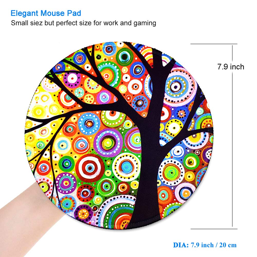BOSOBO Tree of Life Mouse Pad - Non-Slip Round Rubber Mouse Mat with Stitched Edges, 7.9 Inch Small Circular Desk Pad for Office, Gaming & Home Use - Perfect Gift for Women & Girls