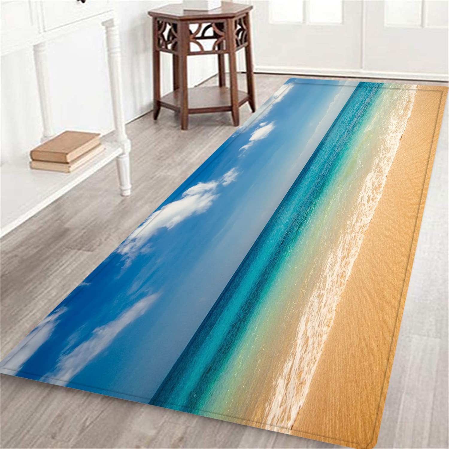 Non-Slip Washable Long Floor Mat - 70.8x23.6 Inch Tropical Beach Sea View Doormat for Hallway, Entrance, Kitchen & Living Room - Perfect for Home Decor and High Traffic Areas