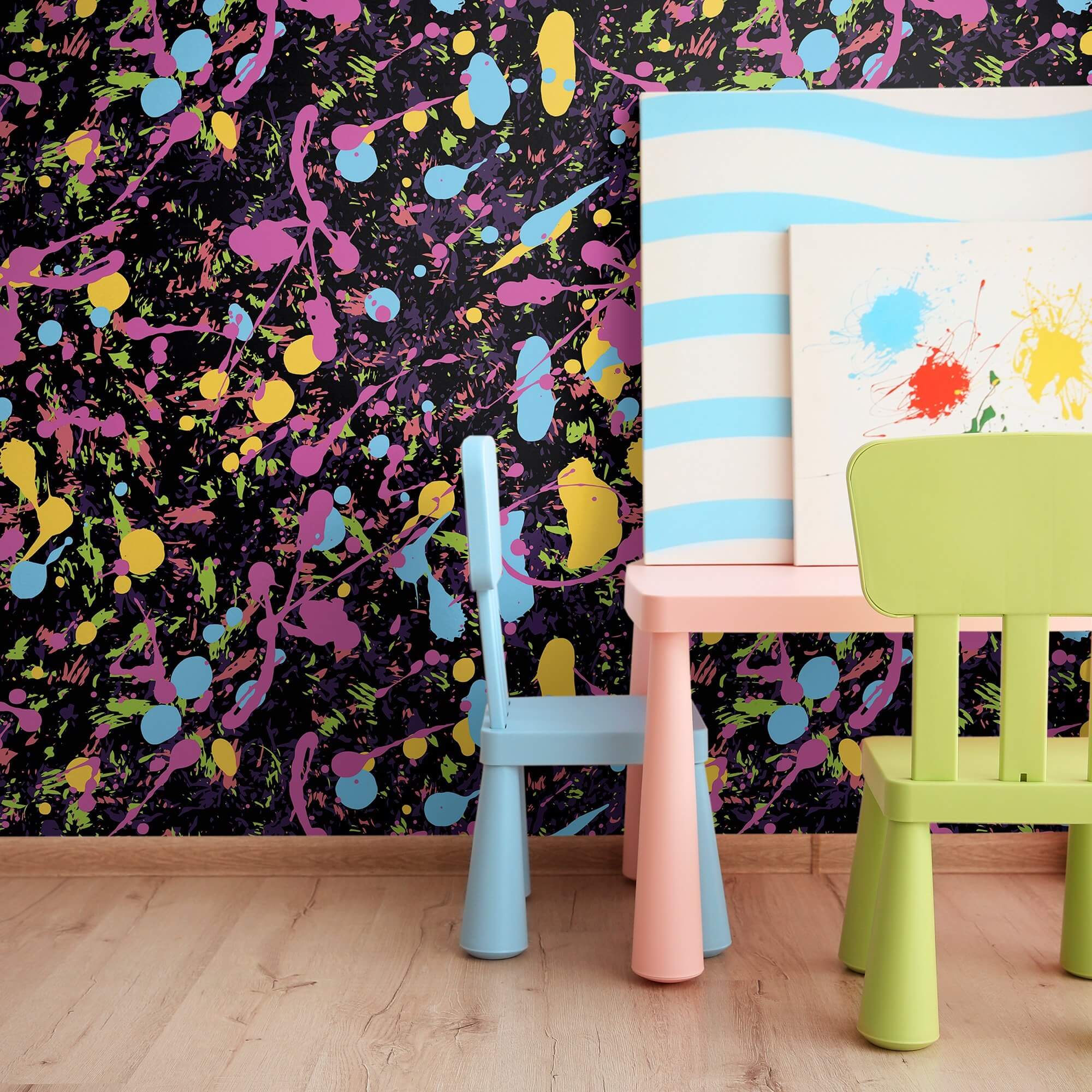 Yellow and Green Abstract Peel and Stick Removable Wallpaper for Kids - Easy DIY Nursery, Bedroom, Playroom Decor - Waterproof & Reusable Wall Decals for Home Decorating