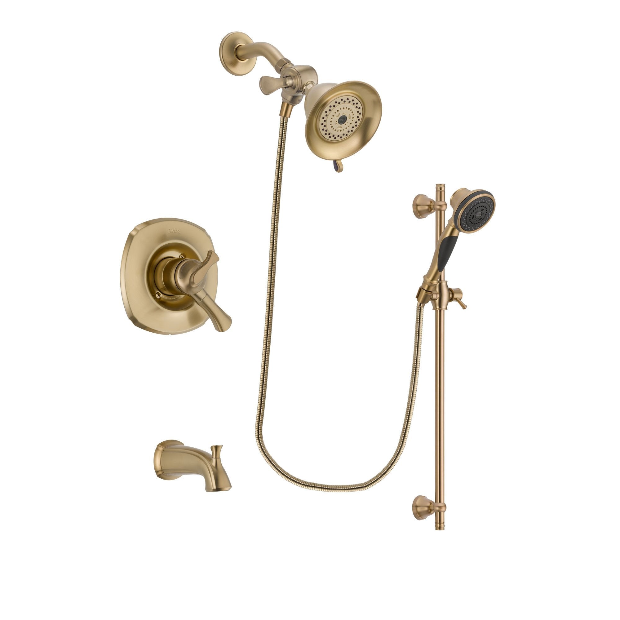 Delta Addison Champagne Bronze Dual Control Tub and Shower Faucet System with Water-Efficient Shower Head, Handheld Spray & Slide Bar - Includes Rough-in Valve & Tub Spout DSP3545V - Perfect for Bathroom Renovations & Luxury Spa Experience