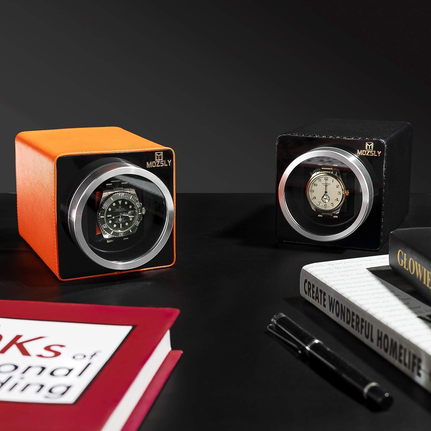 MOZSLY Automatic Watch Winder for Men & Women - Quiet Motor with 4 Rotation Modes - Luxury Watch Storage Box for Rolex, Omega & More - Perfect for Travel, Office & Home Display
