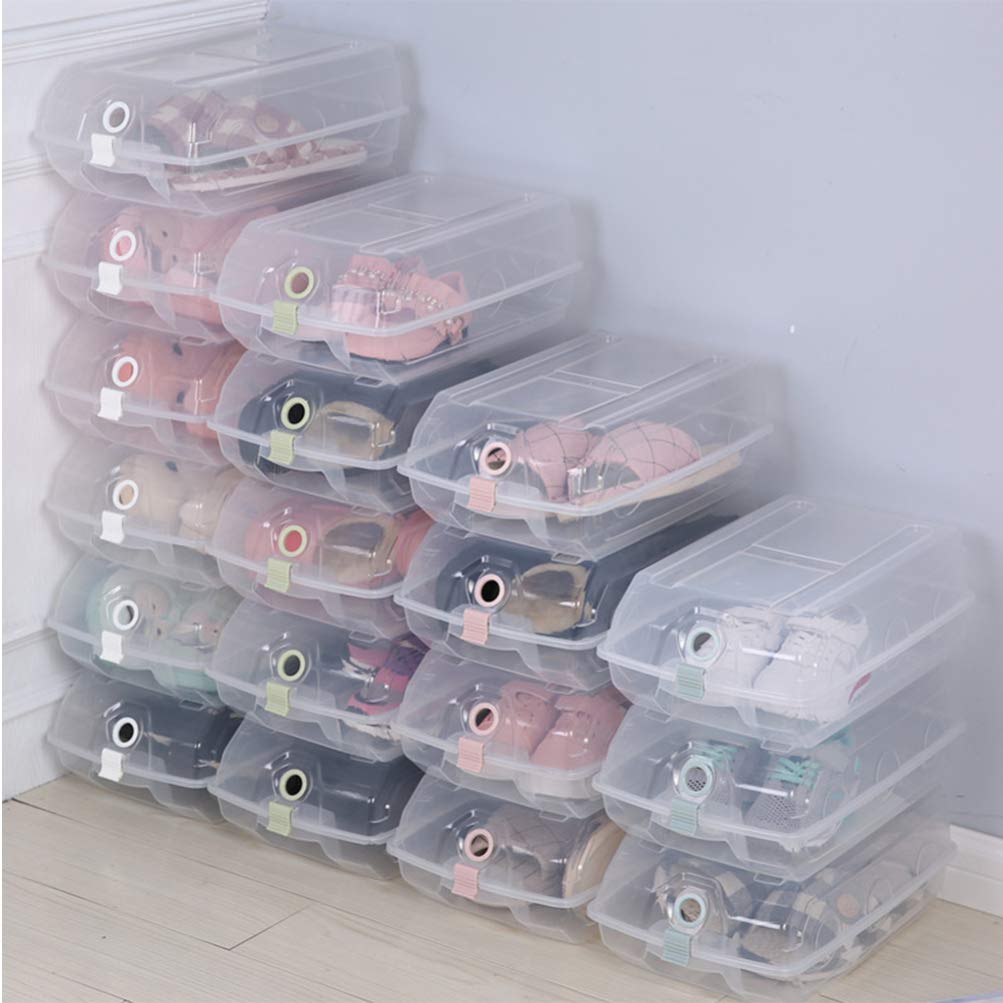 Stackable Clear Shoe Storage Bins with Lids - Foldable Clamshell Design for Organizing Shoes, Toys & Home Essentials | Large White Storage Baskets for Closet, Nursery & Garage Organization