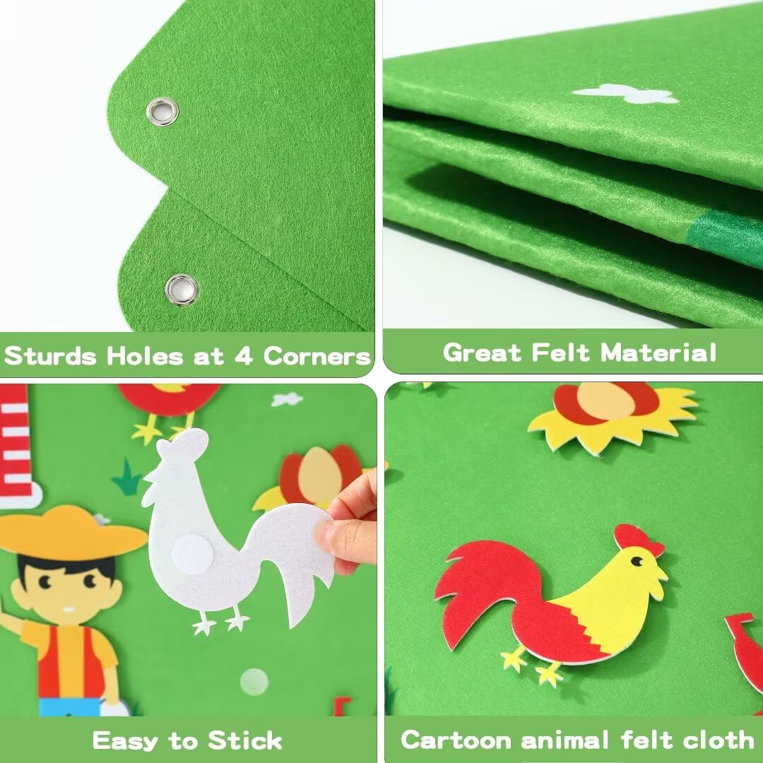 Farm Animals Felt Story Board Set - 29pcs Preschool Learning Kit for Toddlers | Interactive Play Mat & Wall Hanging Gift for Boys & Girls