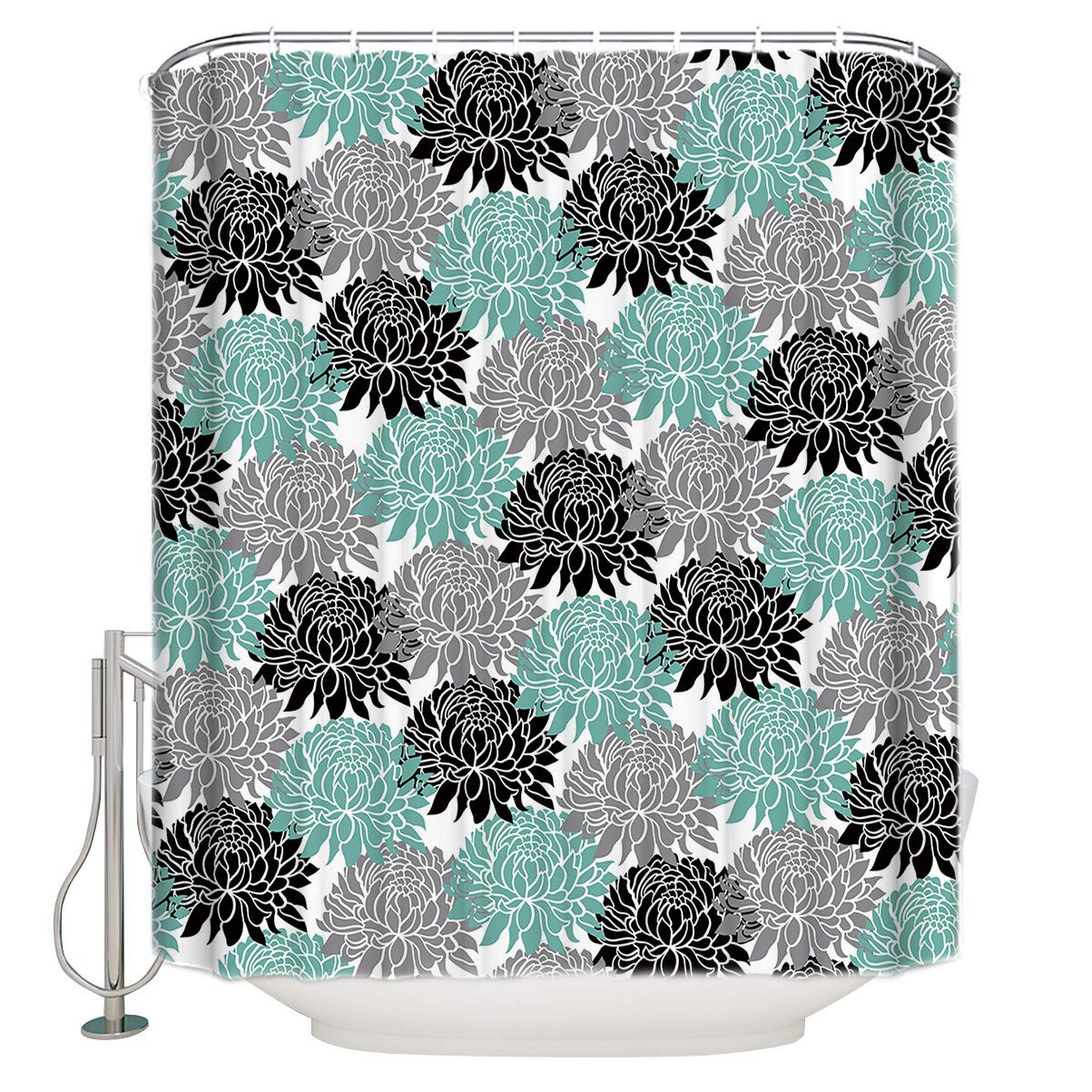 Waterproof Daisy Floral Shower Curtain with 12 Hooks - 54 x 78 Inch Teal Washable Bathroom Decor for Shower/Tub - Perfect for Modern Bathrooms & Spa-Like Retreats