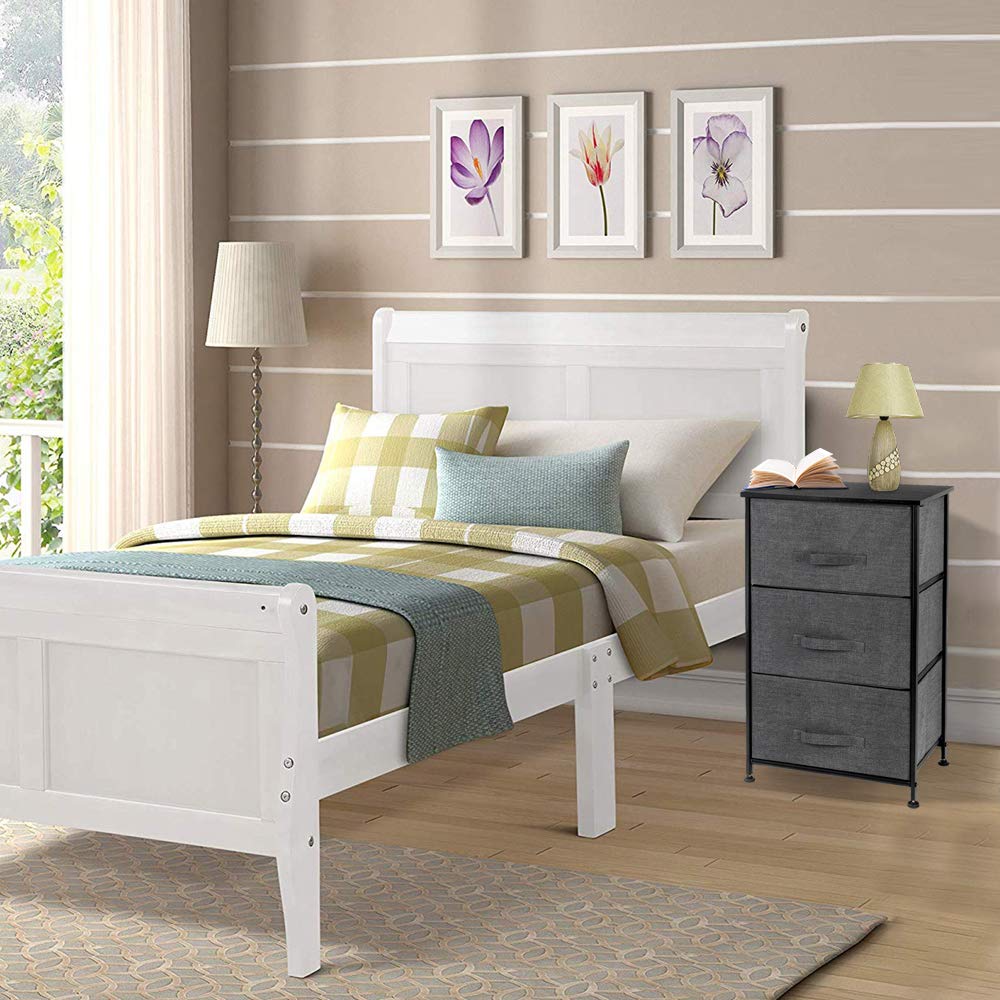 Modern Nightstand with 3 Fabric Drawers - Wood Top Bedside Table with Storage Bins, Lightweight Accent Furniture for Bedroom, Nursery, Hallway & Entryway - Space-Saving Organization Solution (Grey) - Perfect for Small Spaces, Apartment Living & Closet Storage