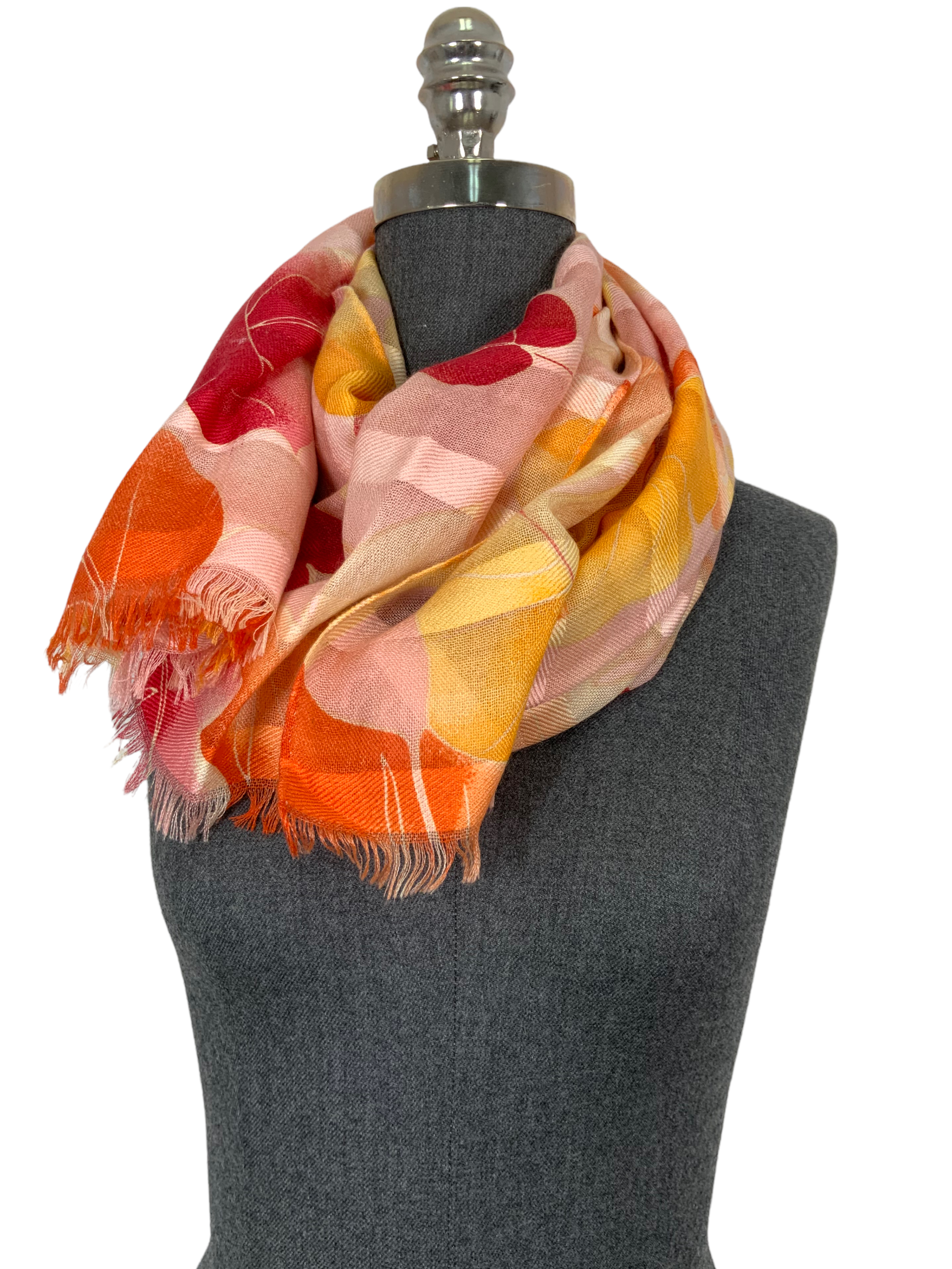 Loro Piana Cashmere Silk Scarf - Leaf Print Oblong Wrap for Women - Perfect for Fall & Winter Fashion, Office & Evening Outfits