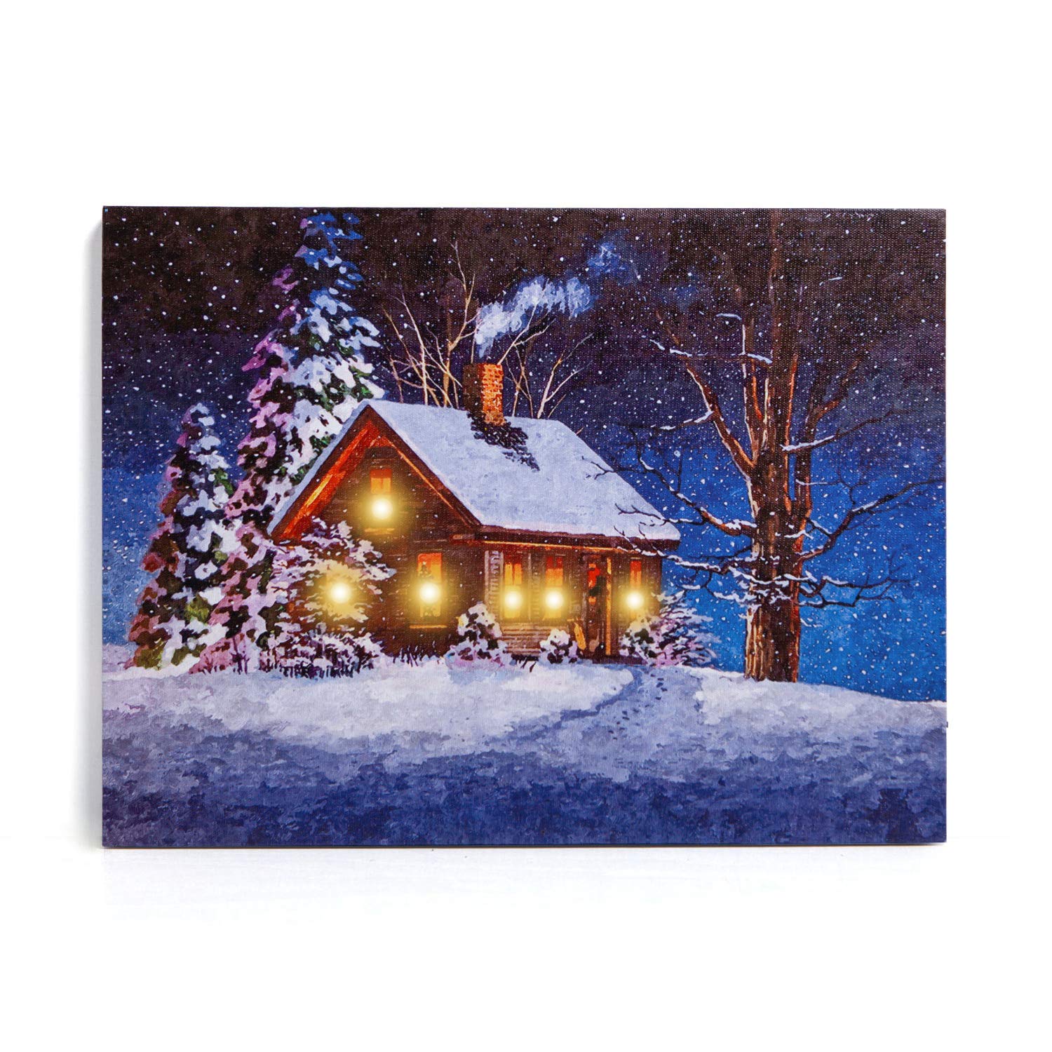 NIKKY HOME 16x12 Inch Christmas LED Lighted Canvas Wall Art - Snow House Holiday Decor for Living Room, Bedroom & Office