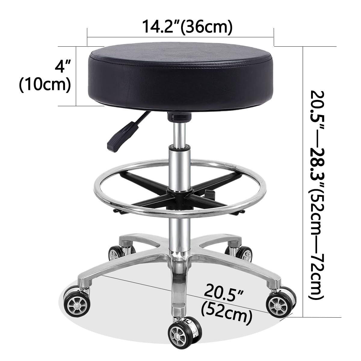 Antlu Adjustable Height Hydraulic Rolling Stool - Swivel Office Chair with Wheels & Foot Rest for Medical, Salon, Tattoo, Kitchen & Massage Work - Ergonomic Rolling Seat for Professionals (Black) - Perfect for Hairdressers, Chefs, Tattoo Artists & Healthcare Workers