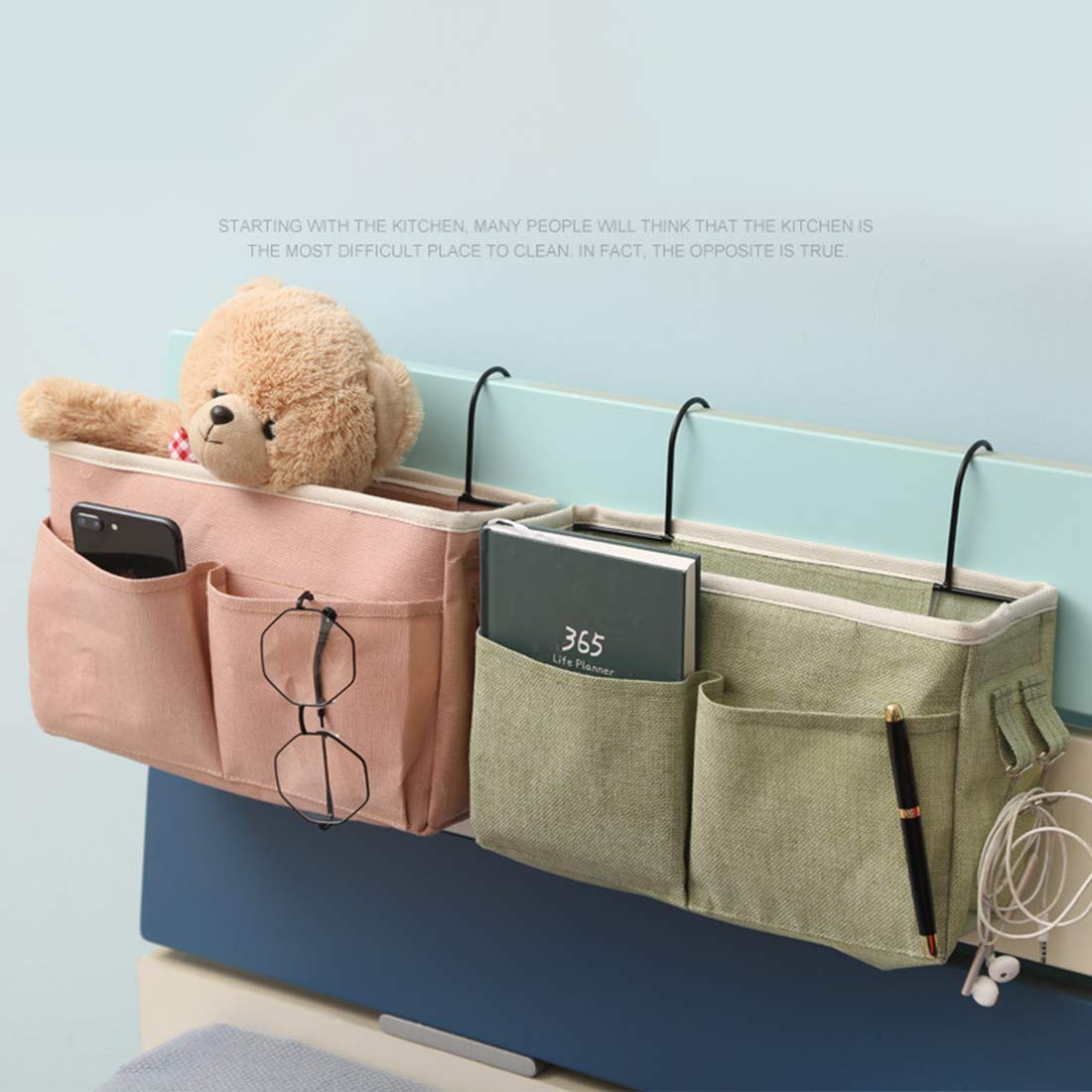 Haoun 2-Pack Pink Hanging Bedside Organizer - Storage Bag Holder for Dorm Room, Hospital Bed Rails & Baby Crib - Perfect for Small Space Organization & Easy Access to Essentials