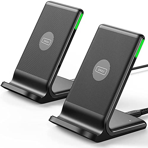 INIU 15W Qi-Certified Fast Wireless Charging Stand [2-Pack] - Sleep-Friendly Adaptive Light, Compatible with iPhone 16/15/14/13/12 Pro Max/Plus & Samsung Galaxy S22/S21/Note 20 - Perfect for Bedside, Office & Car Charging
