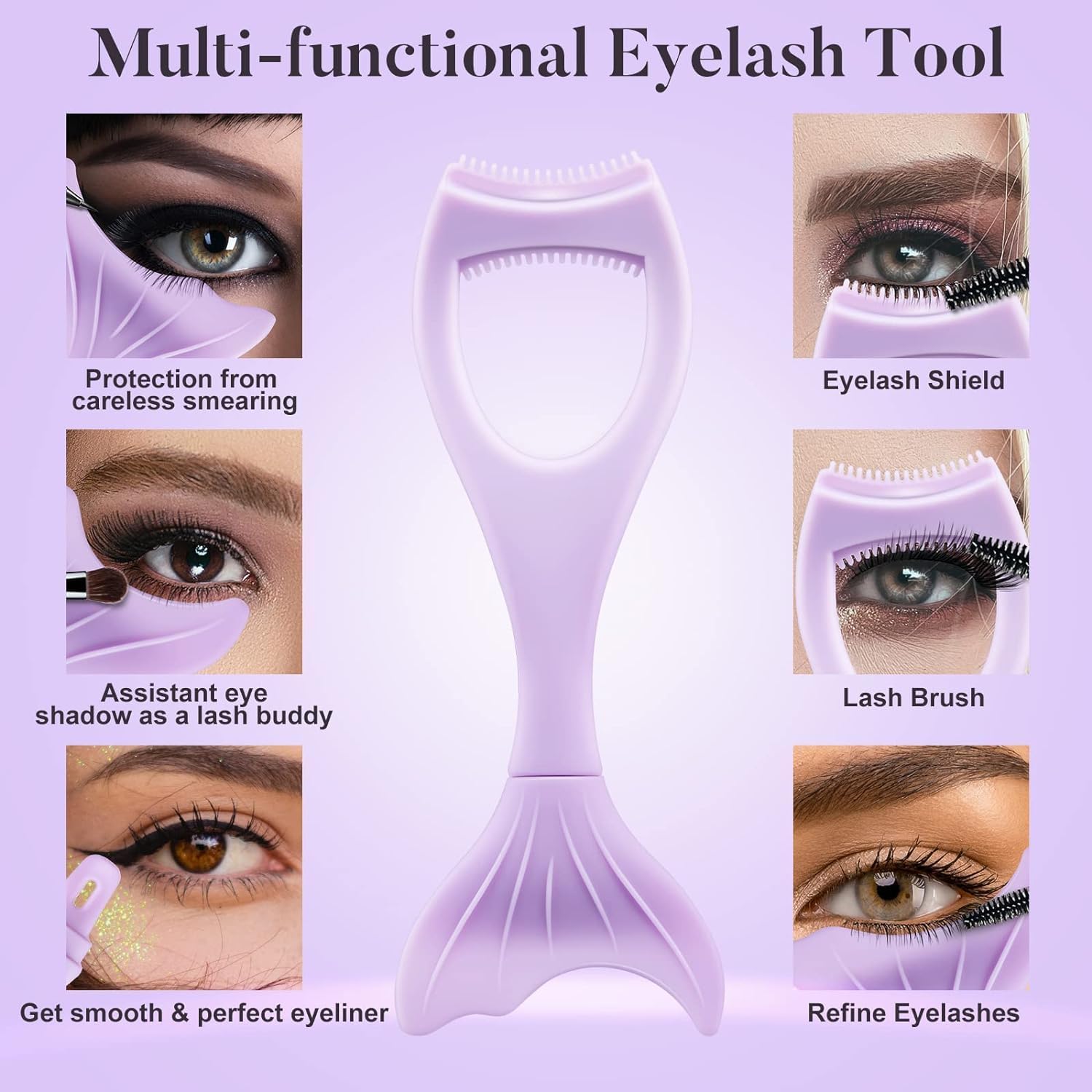 3 in 1 Eyelash Applicator Tool with Mascara Shield - Reusable Silicone Lash Buddy Wand & Disposable Brushes for Perfect Eyelashes & Eyeliner | Rose Gold | Makeup Helper for Beginners & Professionals | Home, Salon & Travel Use