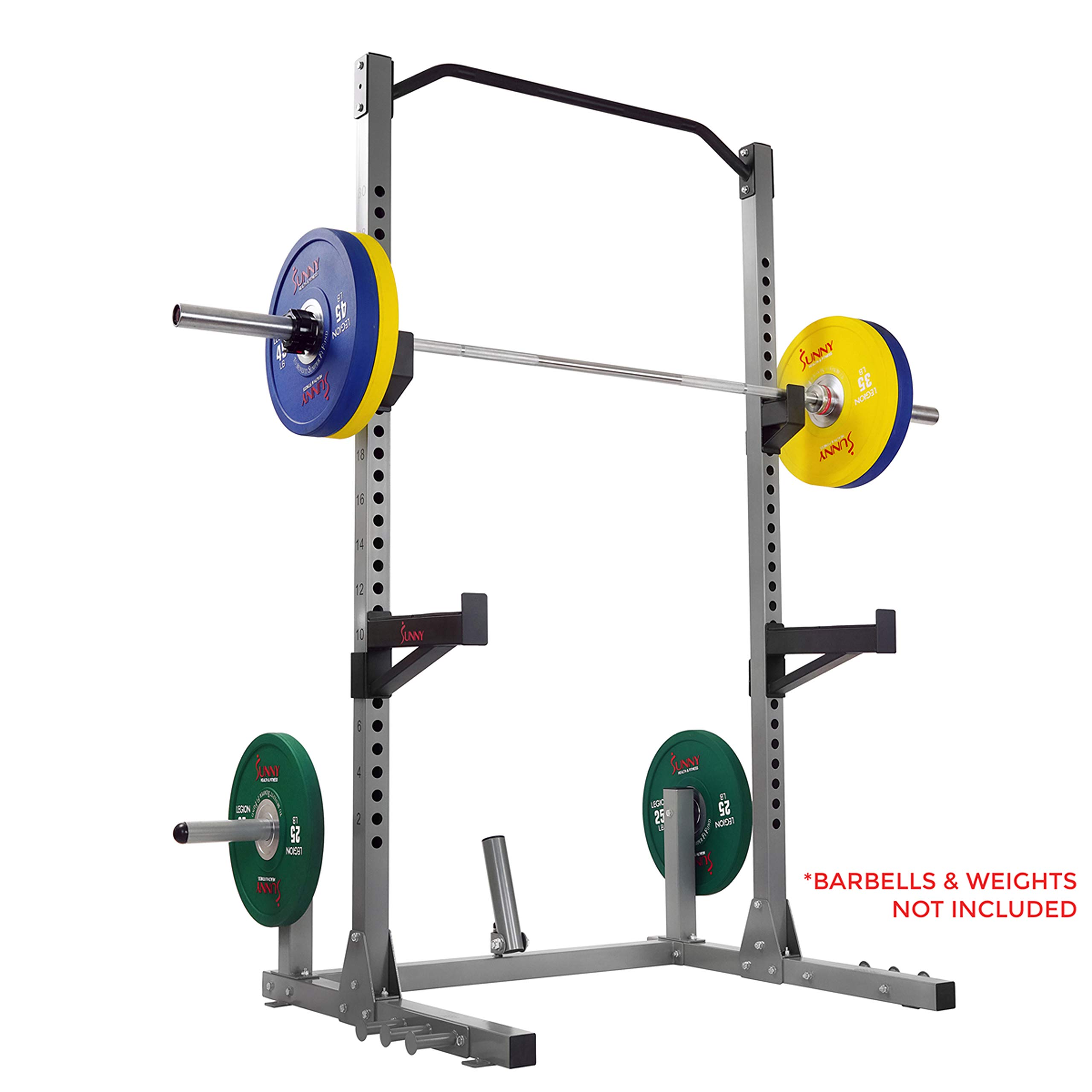 Sunny Health & Fitness Power Cage & Squat Rack - Heavy Duty 1000lb Capacity with Adjustable J-Hooks, Pull-Up Bar, Weight Plate Storage & Resistance Band Attachments for Home Gym Strength Training & CrossFit Workouts