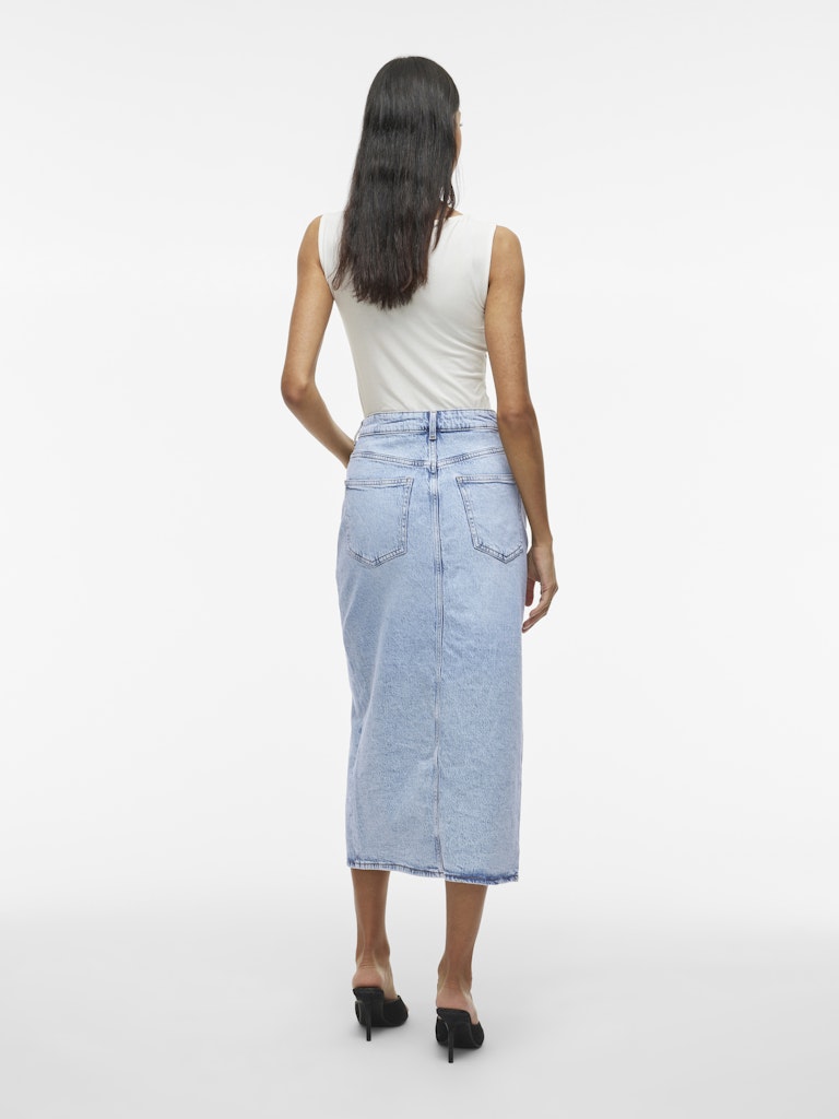 Julia Midi Denim Skirt for Women - Light Blue Washed Denim A-Line Skirt | Casual Summer Outfit, Boho Style, Streetwear Fashion
