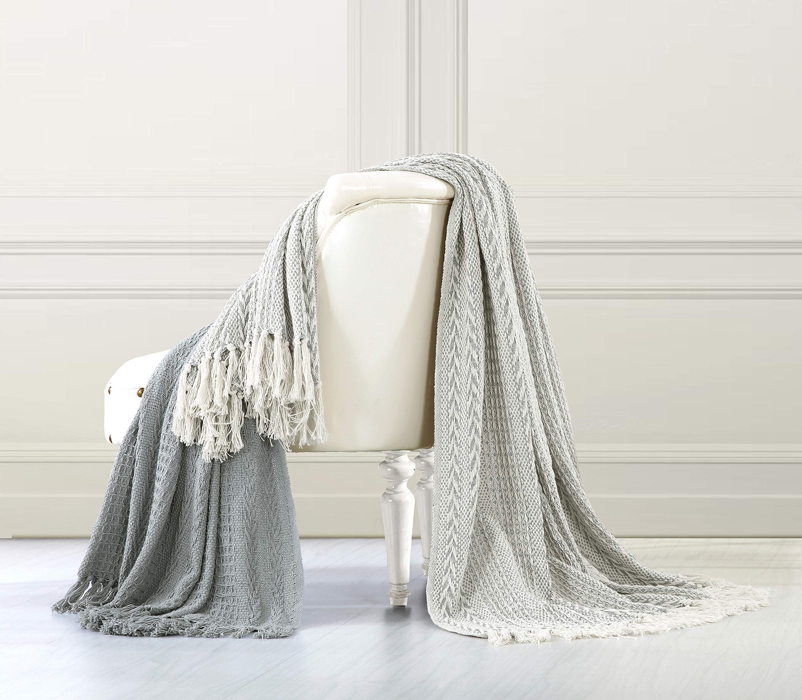 Allure 100% Cotton Batik Throw Blanket - Soft Grey (Set of 2) - Perfect for Sofa, Bed & Home Decor