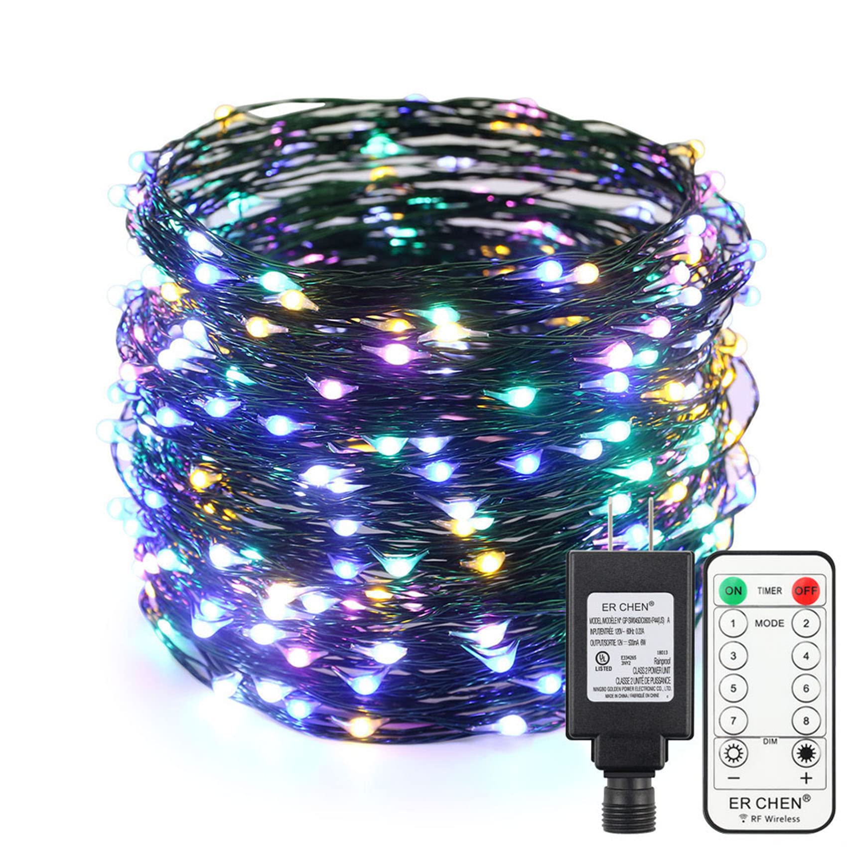 100ft LED String Lights with 300 LED Starry Lights - 30M Green Copper Wire Fairy Lights with Power Adapter & Remote Control (Multicolor) - Perfect for Bedroom, Garden, Wedding, Party & Outdoor Decoration