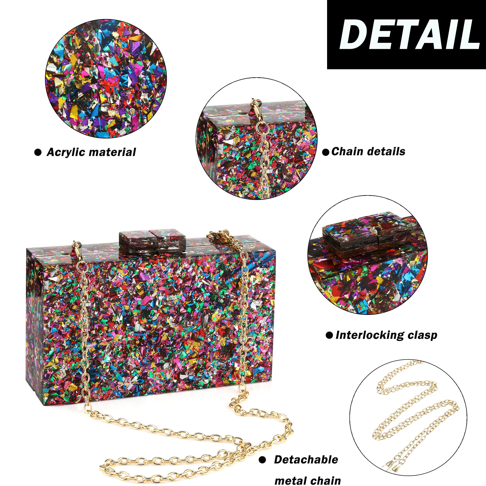 Acrylic Multicolor Women's Clutches & Evening Bags - Elegant Shoulder Crossbody Purse for Wedding, Prom, Party & Formal Events | Perfect for Date Nights, Galas and Special Occasions