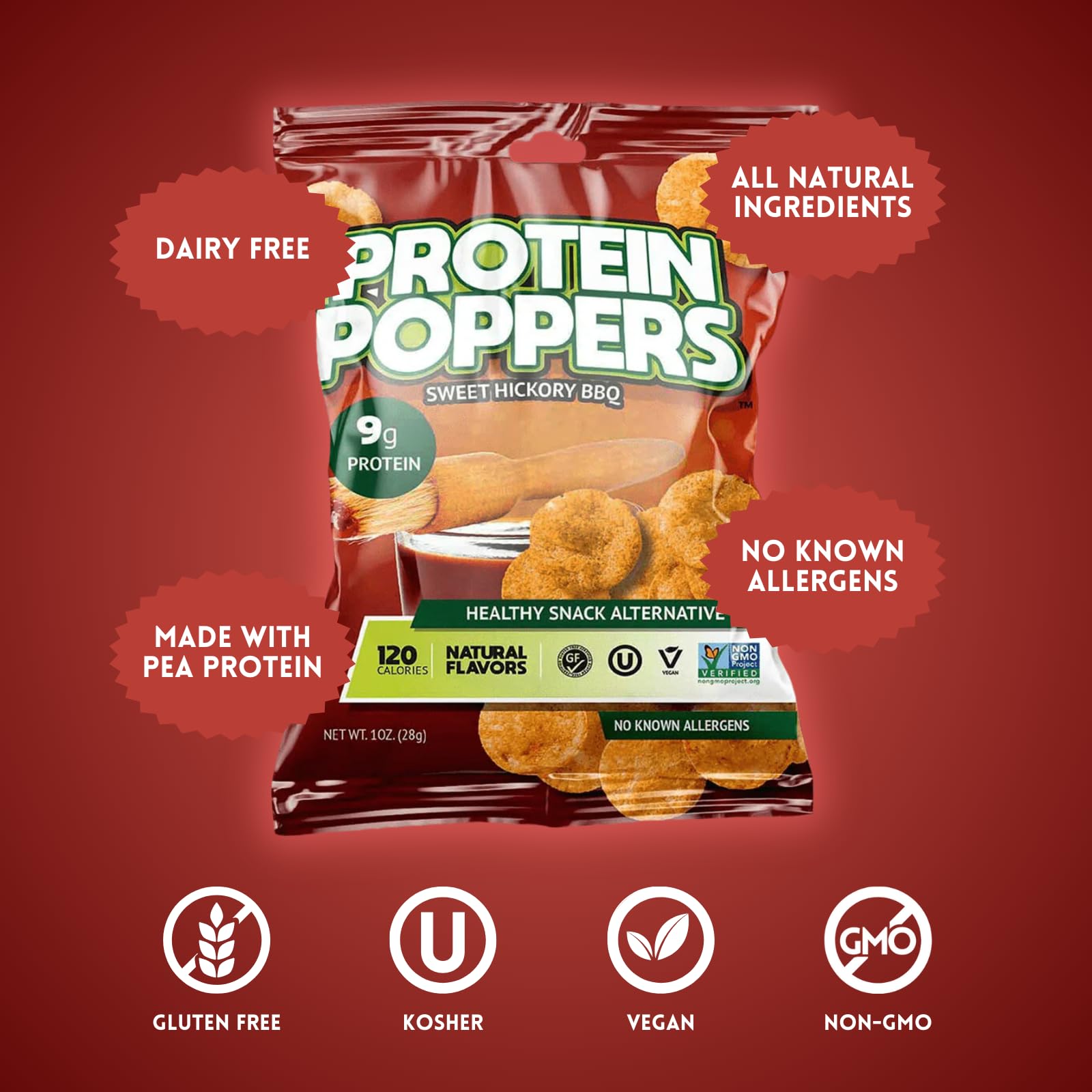 Vegan Protein Chips - Sweet Hickory BBQ Flavor | High Protein Snacks for Adults with 9g Protein & 120 Calories | Low Sugar, Low Calorie Healthy Chips | Gluten-Free, Keto-Friendly Weight Loss Snacks | Perfect for Office, Gym & On-the-Go Nutrition | 1oz Bag