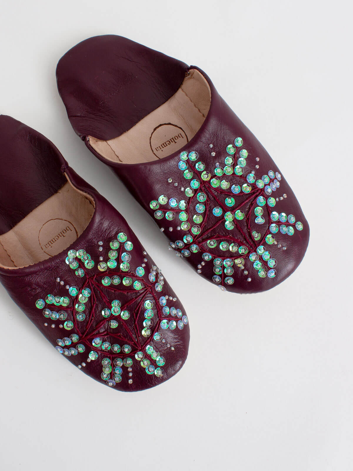 Sparkly Moroccan Babouche Slippers with Sequin Embroidery - Comfortable Pomegranate Red House Shoes for Women | Perfect for Lounging, Gift Giving & Boho Home Decor