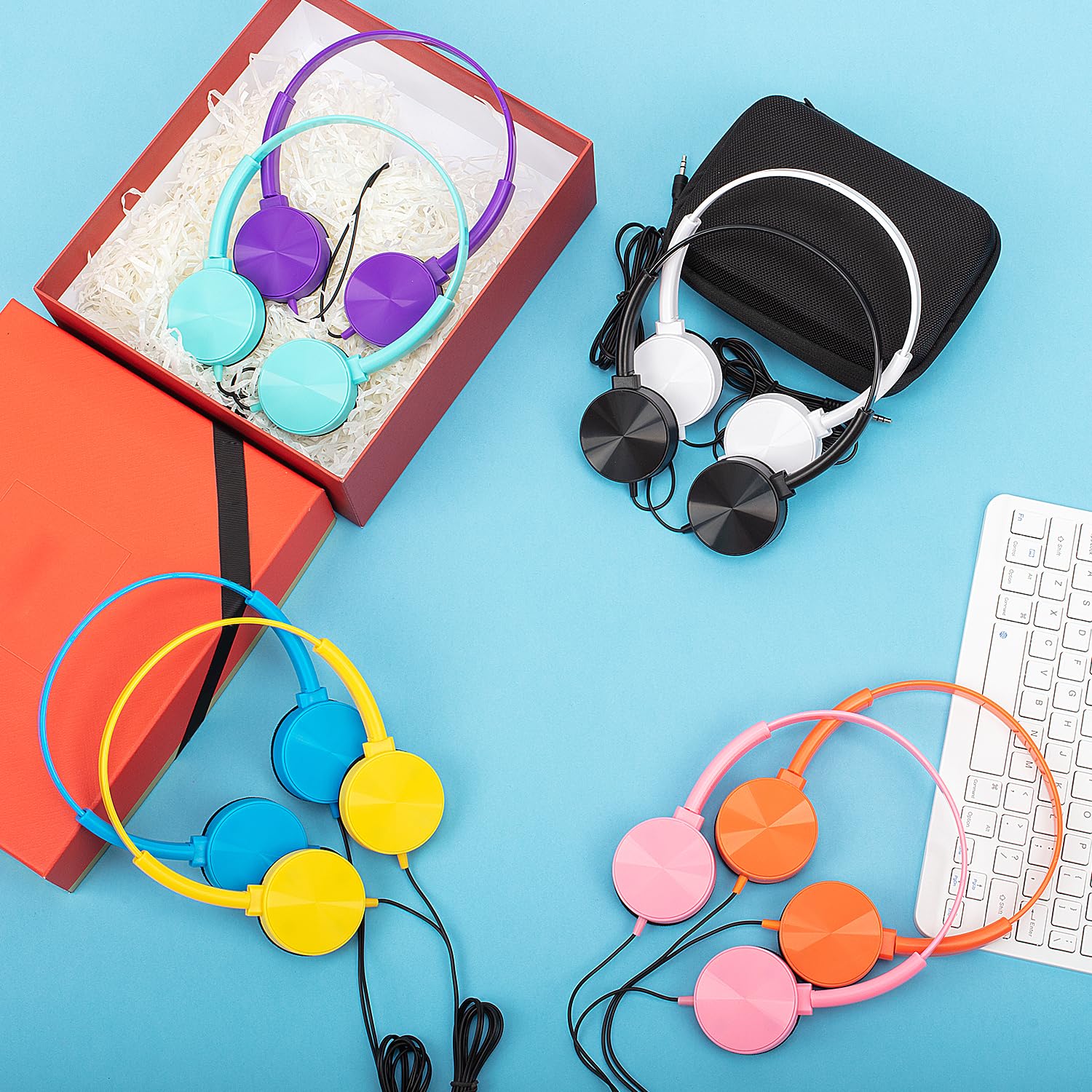 8 Pack Kids Headphones Bulk for Classroom - Durable School Headphones for Students, Children & Teens - 8 Mixed Colors - Perfect for Classroom Learning, Online School & Homeschooling