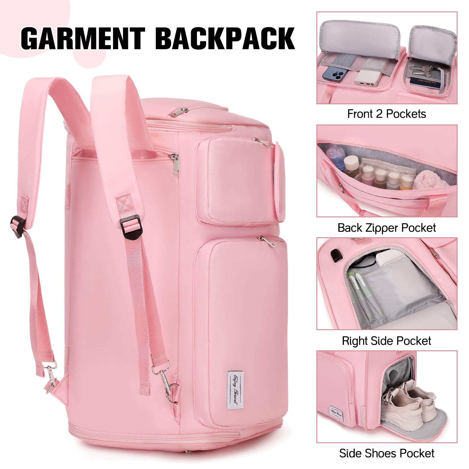 2 in 1 Convertible Travel Garment Bag - Foldable Carry On Duffle Backpack with Shoe Compartment & Toiletry Bag | Hanging Suit Bags for Men & Women | Perfect for Business Trips, Weddings & Airplane Travel (Pink)