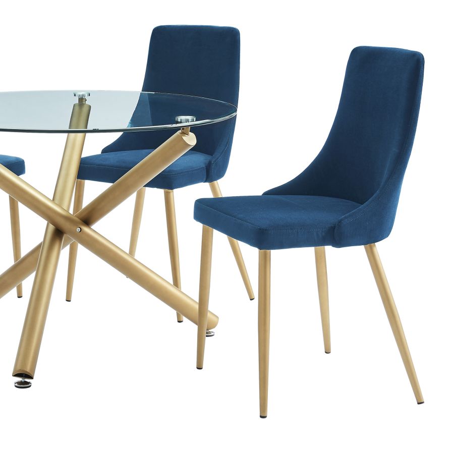 Carmilla 5-Piece Dining Set - Aged Gold Finish with Blue Upholstered Chairs | Modern Kitchen & Dining Room Furniture for Small Spaces | Perfect for Breakfast Nook, Apartment, or Cozy Home Decor