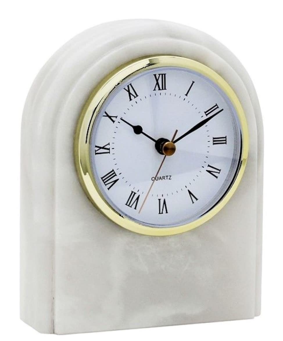 KhanImports 6 Inch Decorative White Marble Clock - Elegant Stone Desk & Shelf Clock for Home Office Decor | Perfect Gift for Housewarming & Anniversary