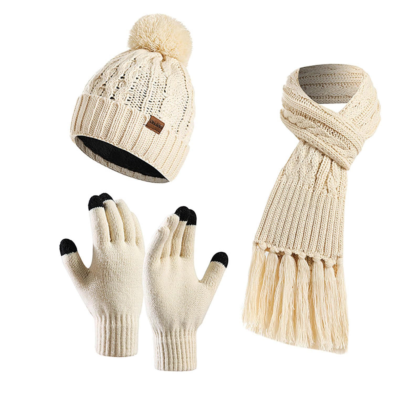 Women's Cute Winter Hat Scarf Gloves Set - Thick Warm Ear Protection Windproof Cap for Cold Weather - Perfect for Snowboarding, Skiing, and Outdoor Activities