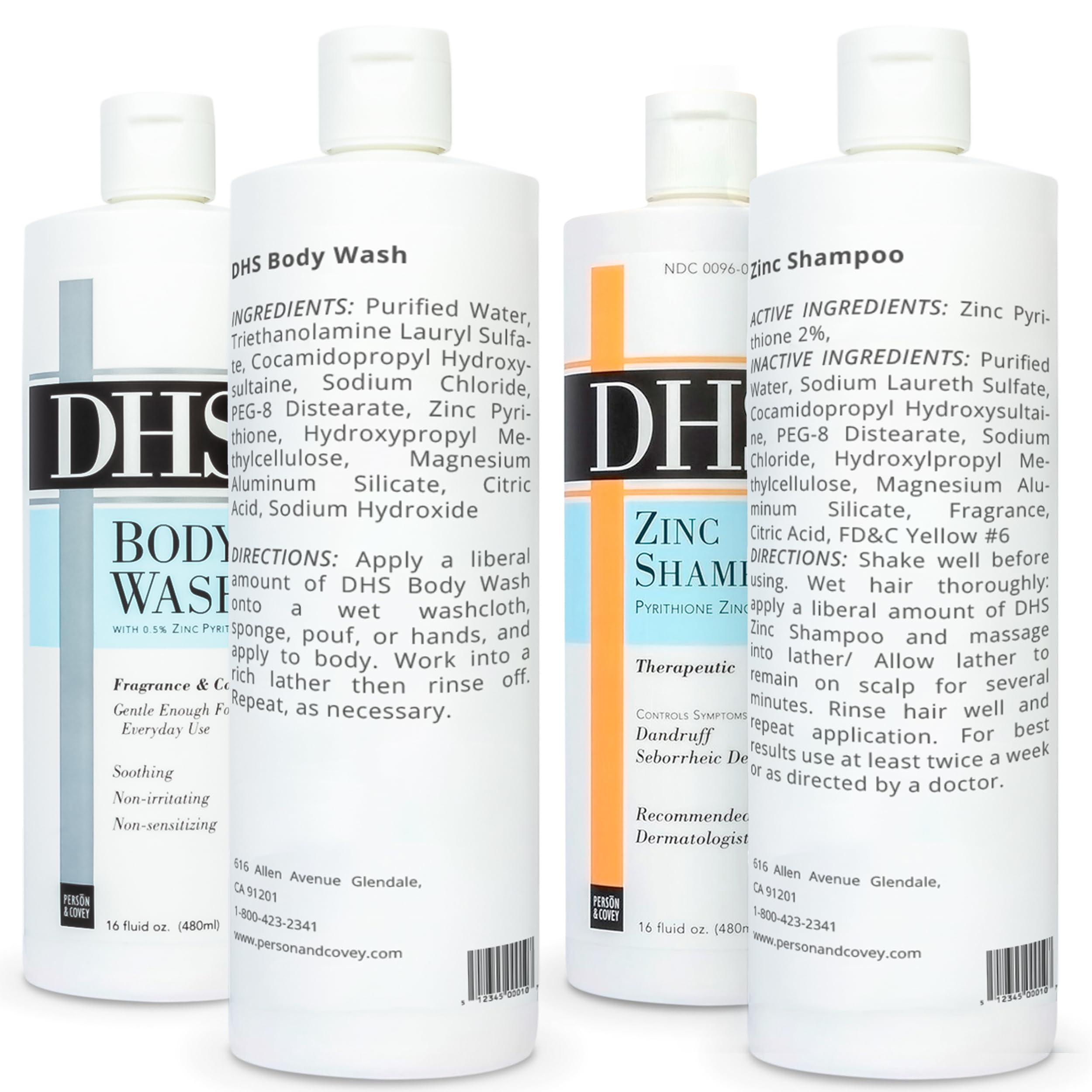 Persōn & Covey DHS Zinc Shampoo & Body Wash Set for Sensitive Skin - Gentle Cleansing for Scalp & Body - Ideal for Eczema, Psoriasis & Dry Skin Care