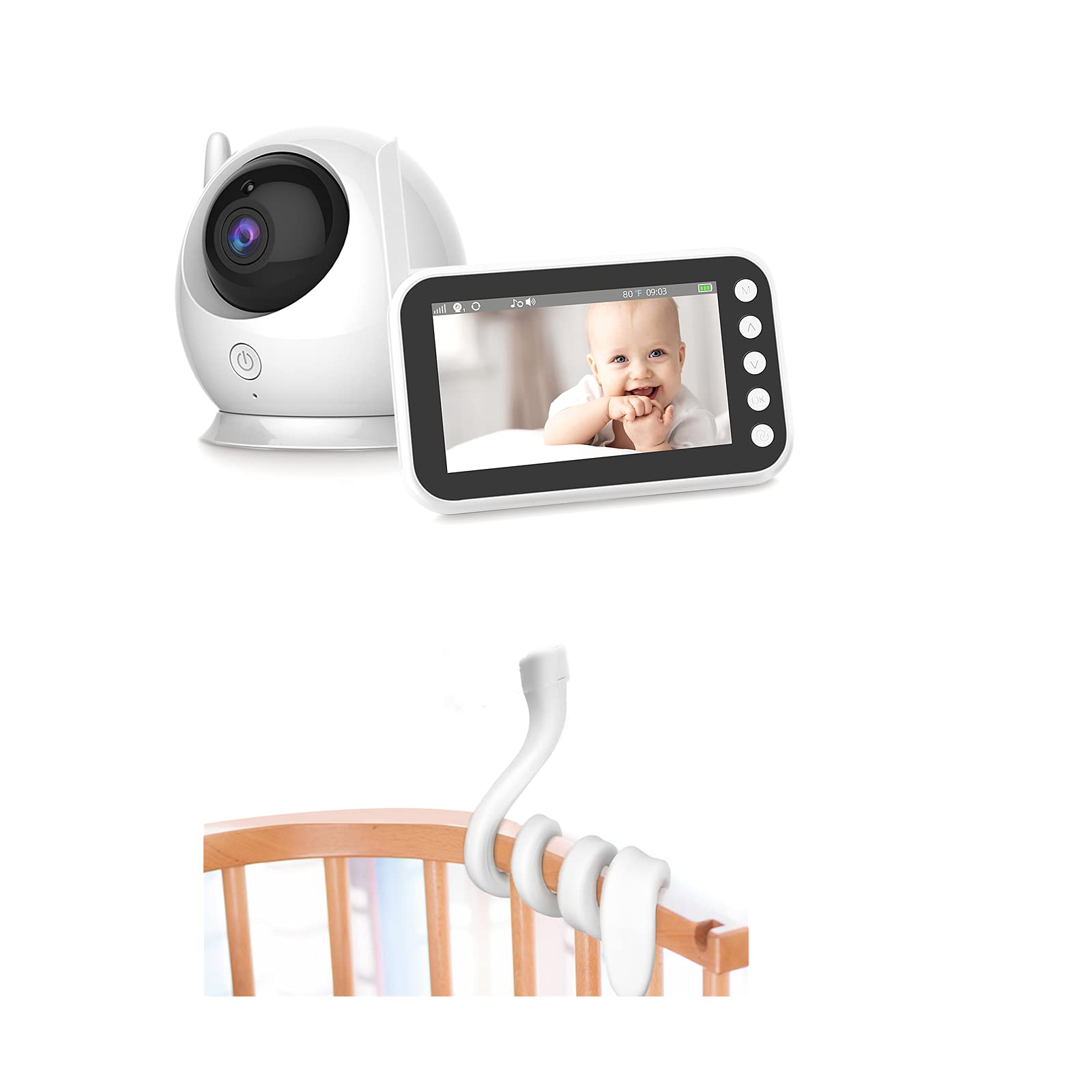 Best Video Baby Monitor with HD Camera & Two-Way Audio - Flexible Mount Shelf & Adjustable Stand for Nursery, Bedroom, and Travel Use