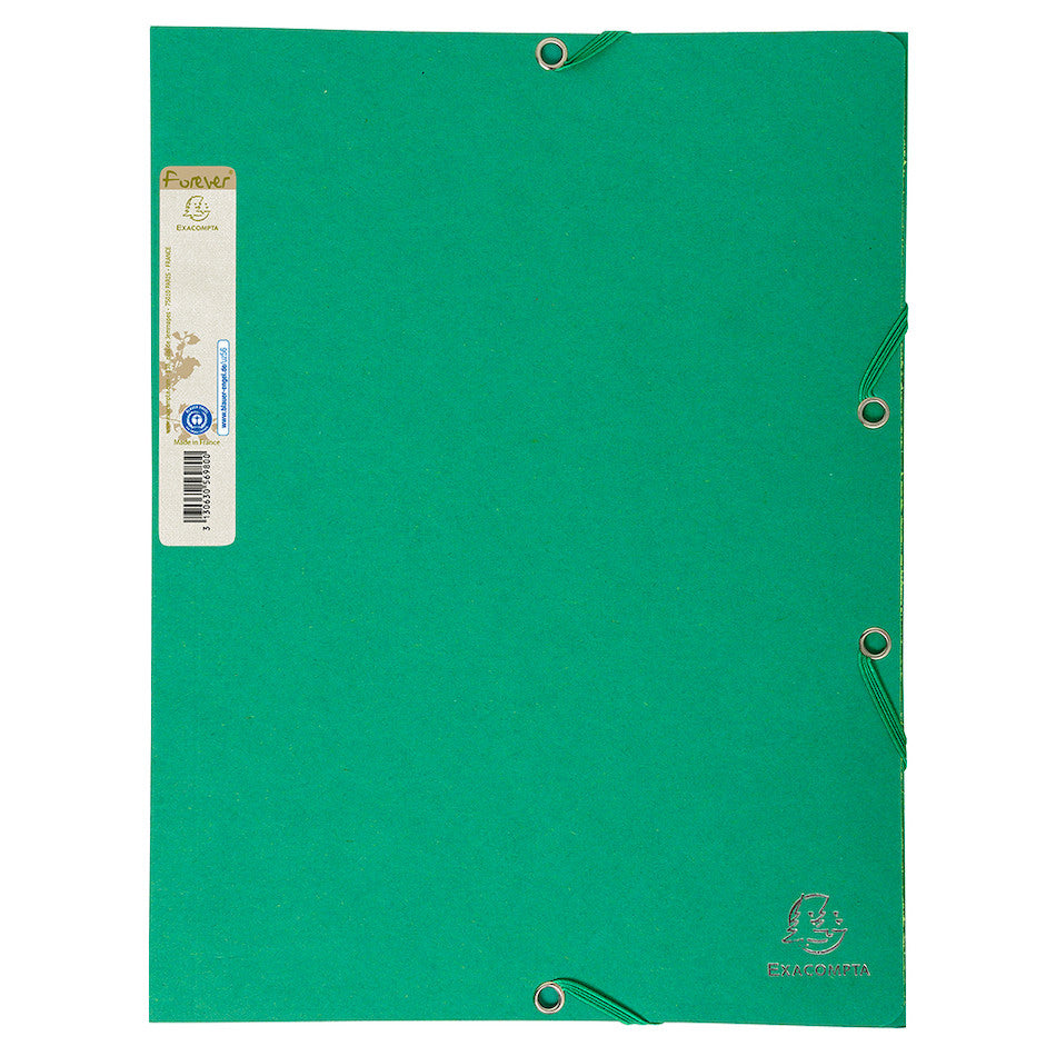Exacompta Forever Folder with 3 Flap Elastic Closure - A4 Size Green File Organizer for Office, School, and Home Document Storage