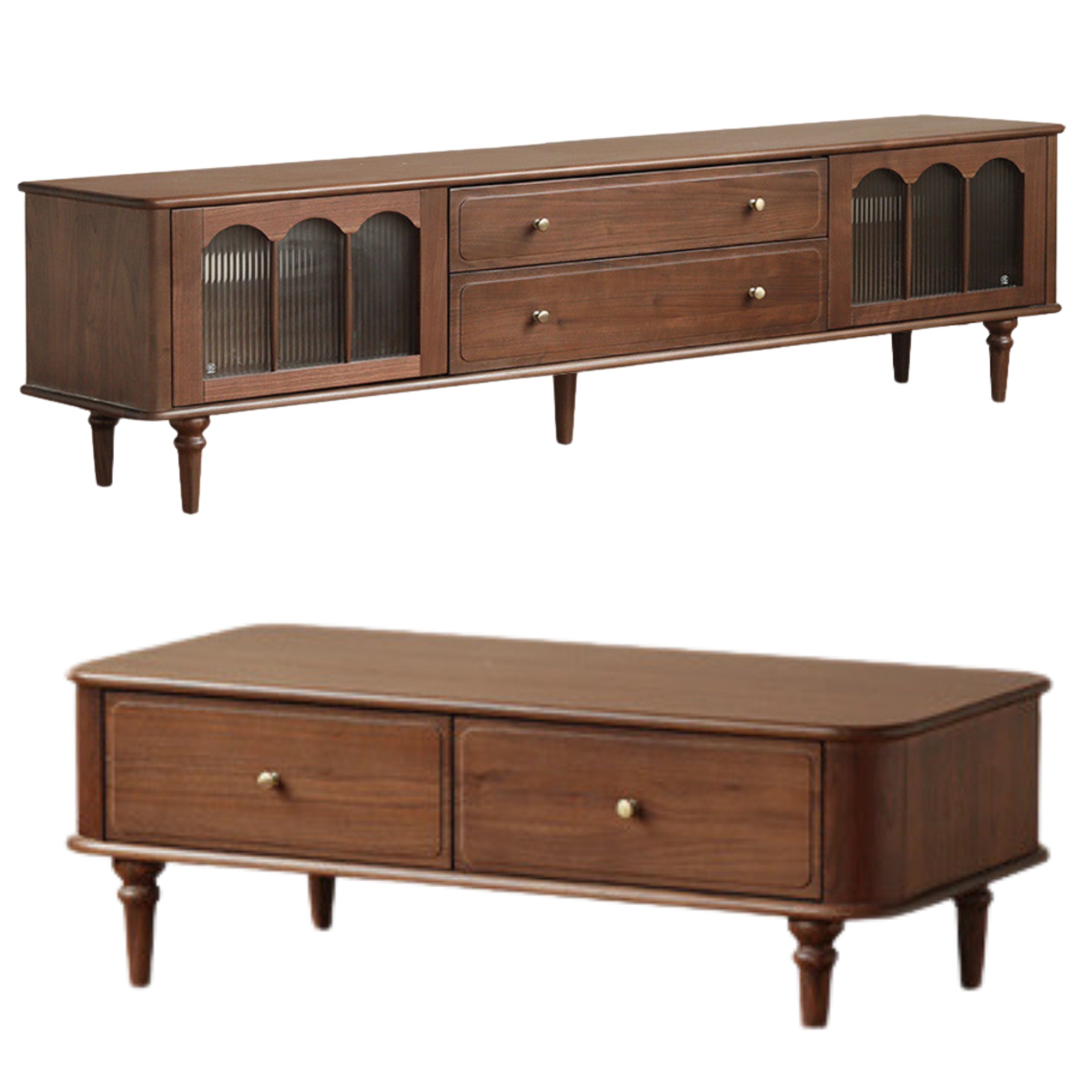 Solid Black Walnut Wood Retro TV Stand - Vintage American Style TV Cabinet for Living Room, Bedroom & Home Theater