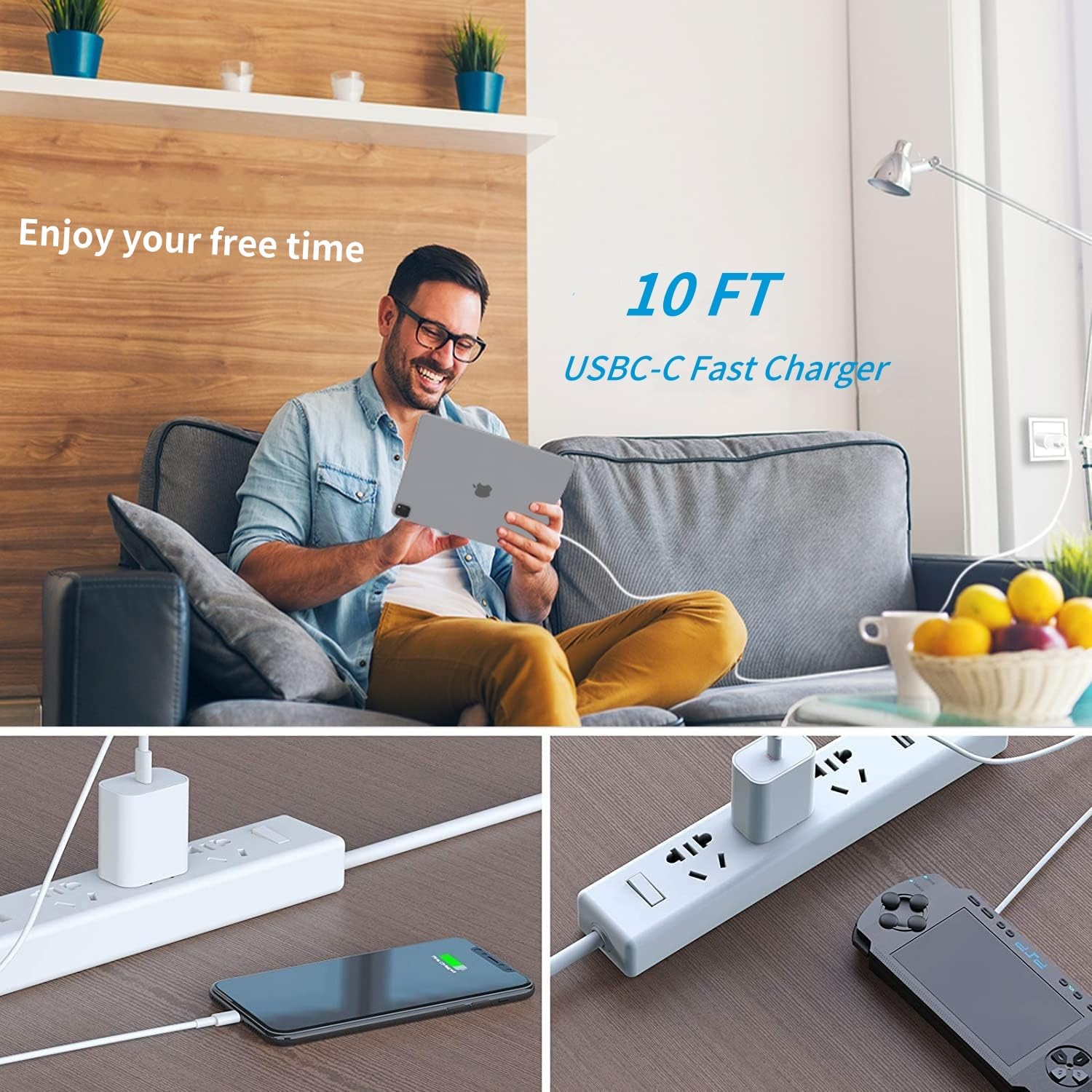 2-Pack 60W USB-C to USB-C Fast Charging Cable (10FT) & 20W USB-C Wall Charger - Compatible with iPhone 16/15 Series, iPad Pro/Air - Quick Charge for Travel, Home & Office Use