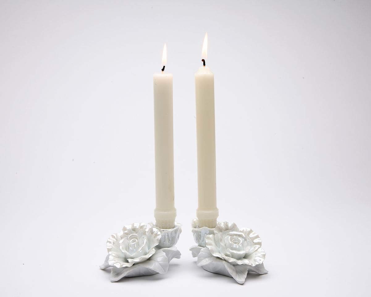ATD 50022 4.13 Inch White Porcelain Rose Flower Candle Holder - Elegant Home Decor for Weddings, Romantic Dinners & Table Centerpieces