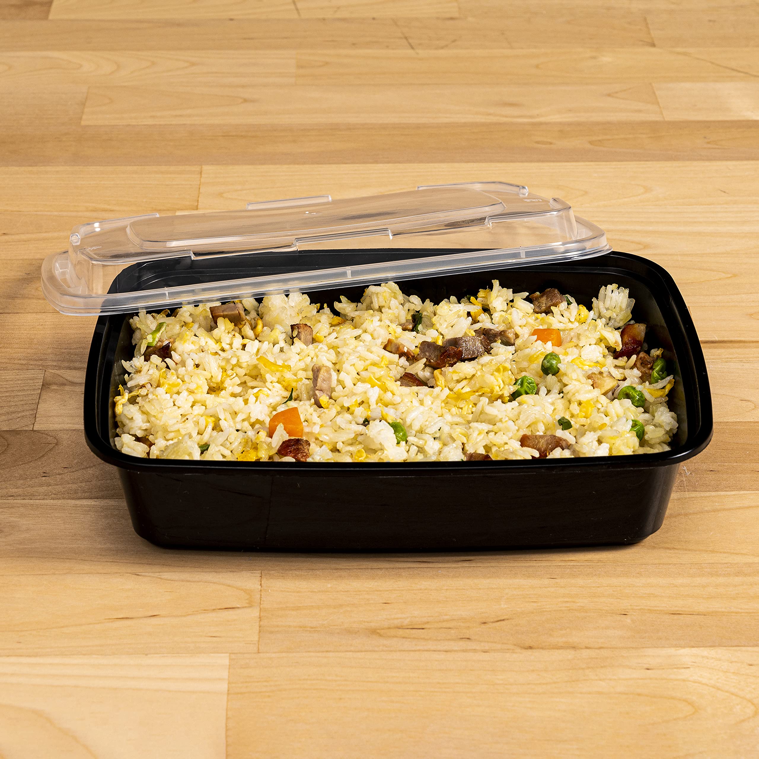 TIYA 32 oz Bulk 150 Pack Takeout Food Containers with Lids - Reusable Rectangular Plastic To-Go Containers - Microwave & Dishwasher Safe, BPA-Free, Leak-Proof - Perfect for Meal Prep, Restaurants, Catering & Leftovers Storage