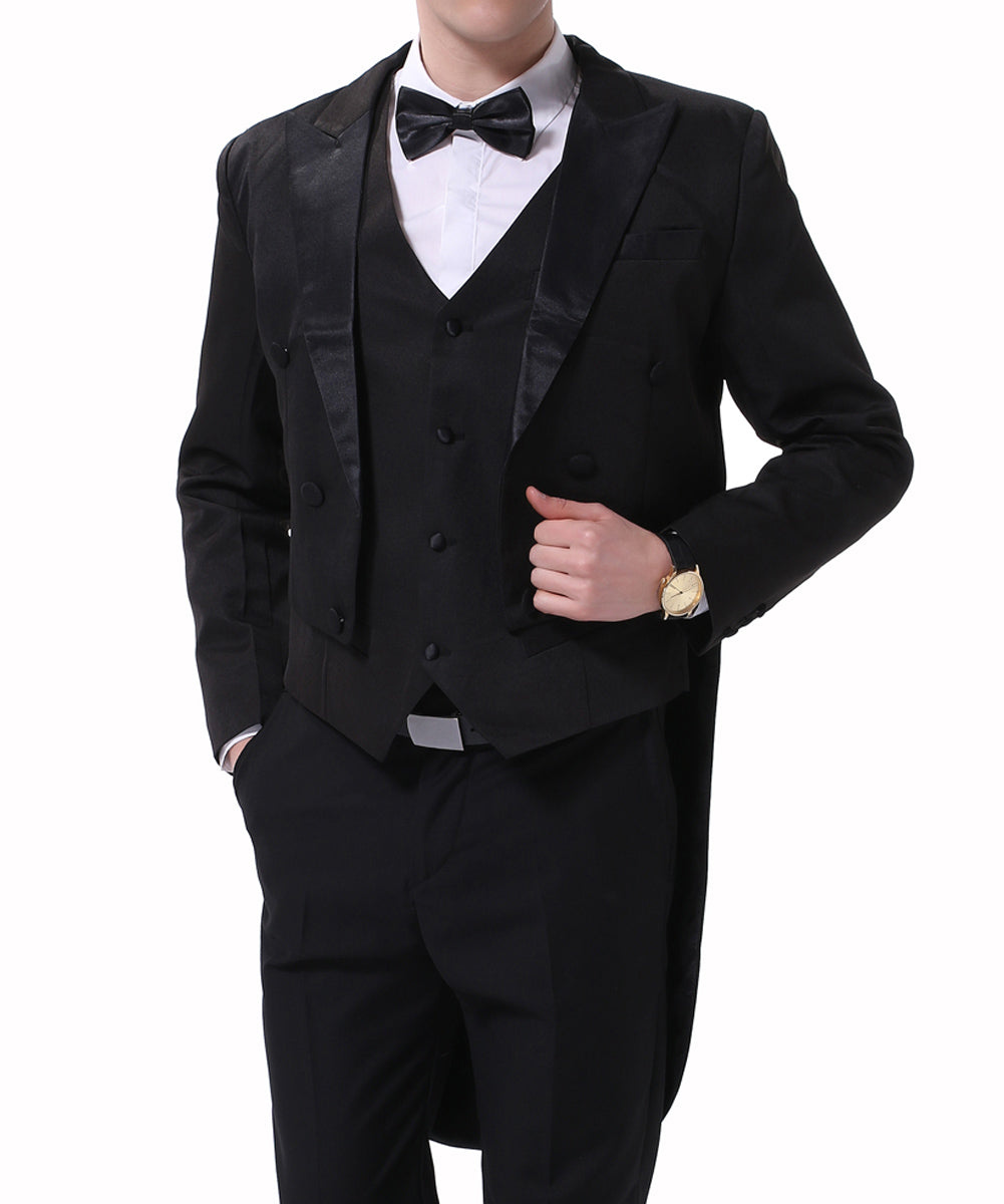 Black Swallowtail 3-Piece Slim Fit Dinner Suit for Men | Formal Evening Wear | Wedding, Gala & Special Occasion Attire