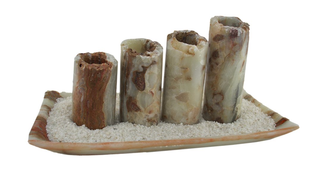 Handcrafted Red and White Marble Candle Holder Set with Tray - 5 Piece Artisan Home Decor for Dining Table, Coffee Table Centerpiece, Wedding Gift & Spa Relaxation