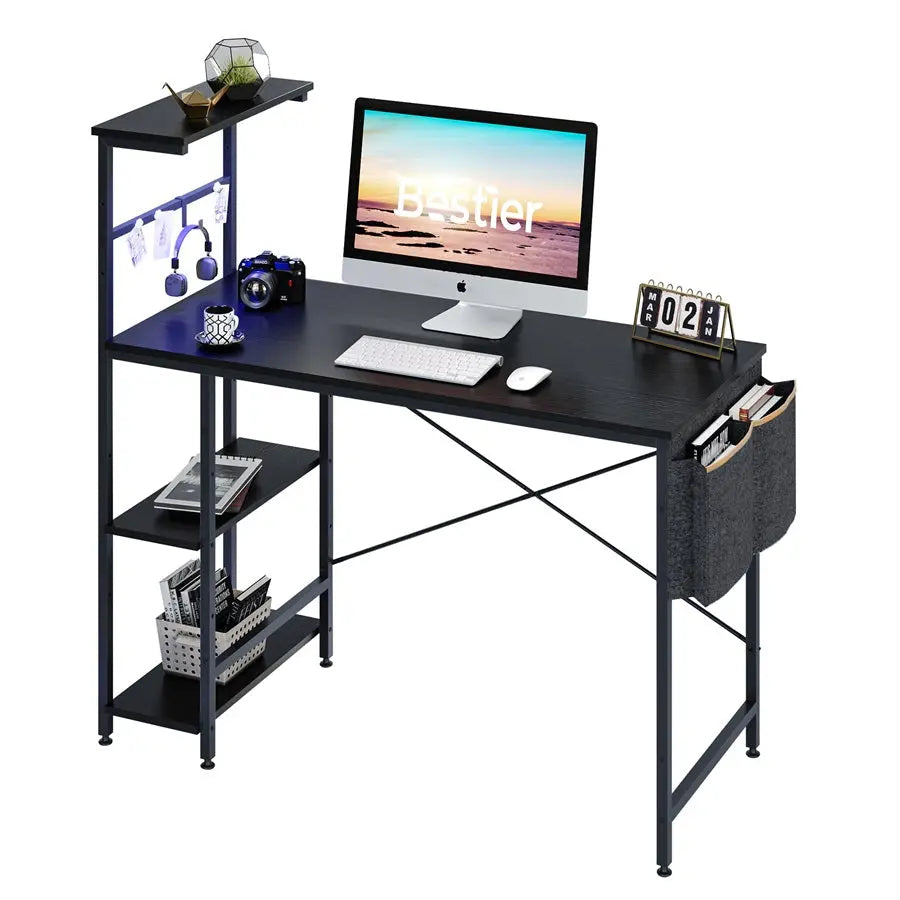 Bestier 44 Inch Gaming Desk with LED Lights - Ergonomic PC Computer Desk for Small Spaces, Perfect for Gaming, Streaming & Home Office Setup