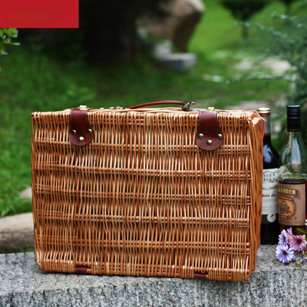 Handmade Willow Picnic Basket Set for 2 - Woven Wicker Camping & Outdoor Picnic Basket with Lid - Perfect for Beach, Park, Romantic Dates and Picnic Parties