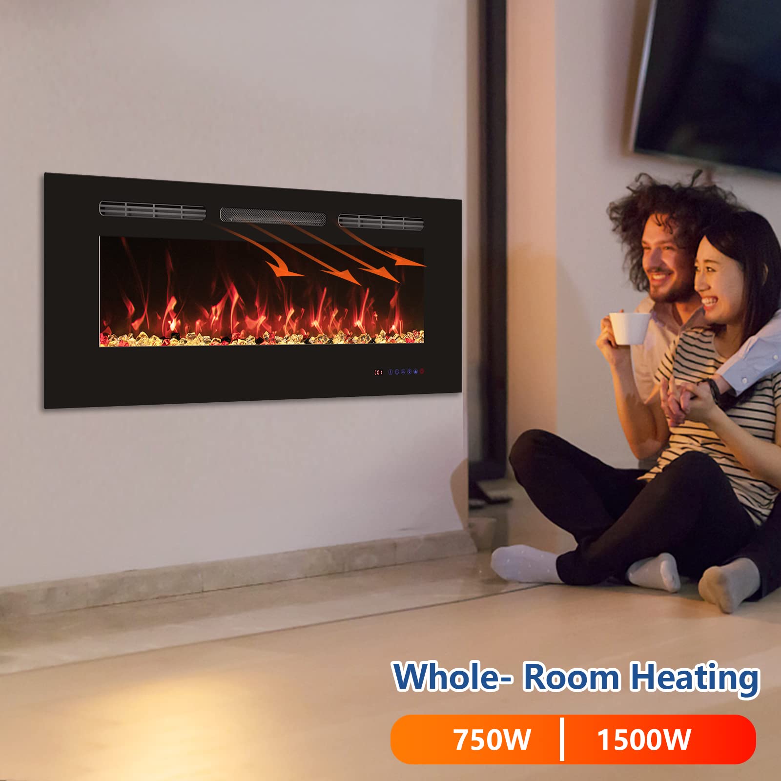 72 Inch Recessed Electric Fireplace Insert - Wall Mounted Fireplace Heater with Timer & Remote Control, 750W/1500W Adjustable Flame - Perfect for Living Room, Bedroom, and Office Heating