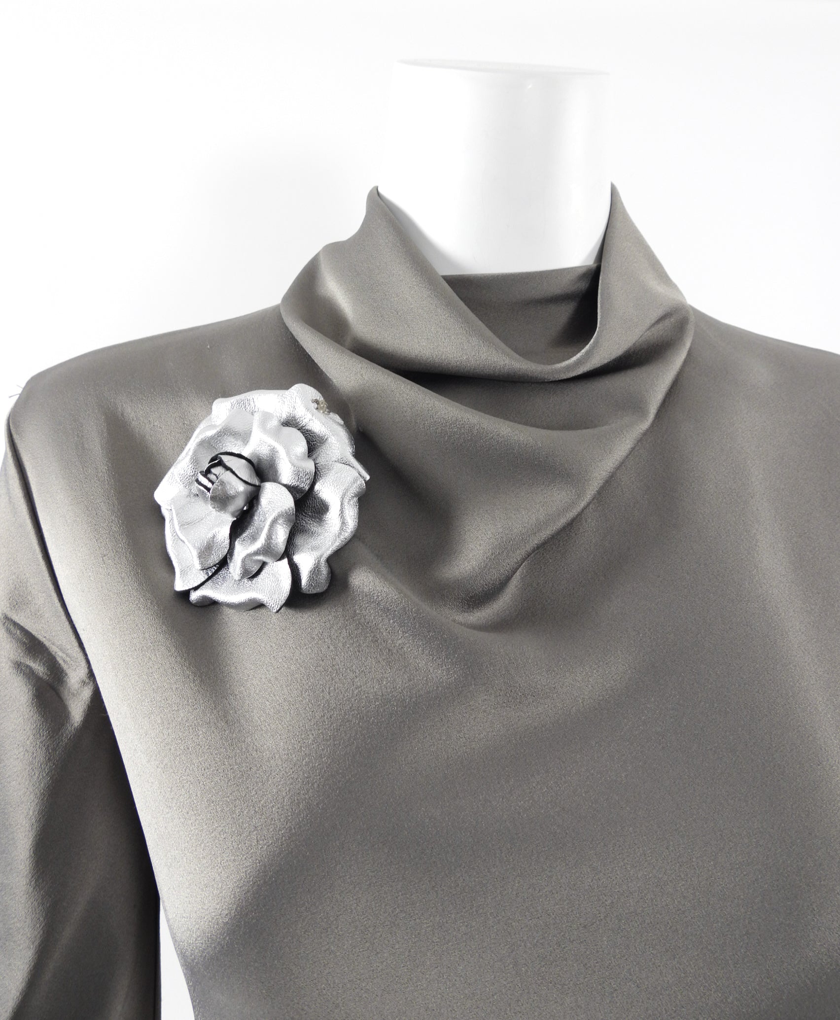 Chanel Silver Camellia Flower Brooch Pin - Elegant Floral Fashion Accessory for Women | Perfect for Dresses, Jackets, Scarves & Special Occasions