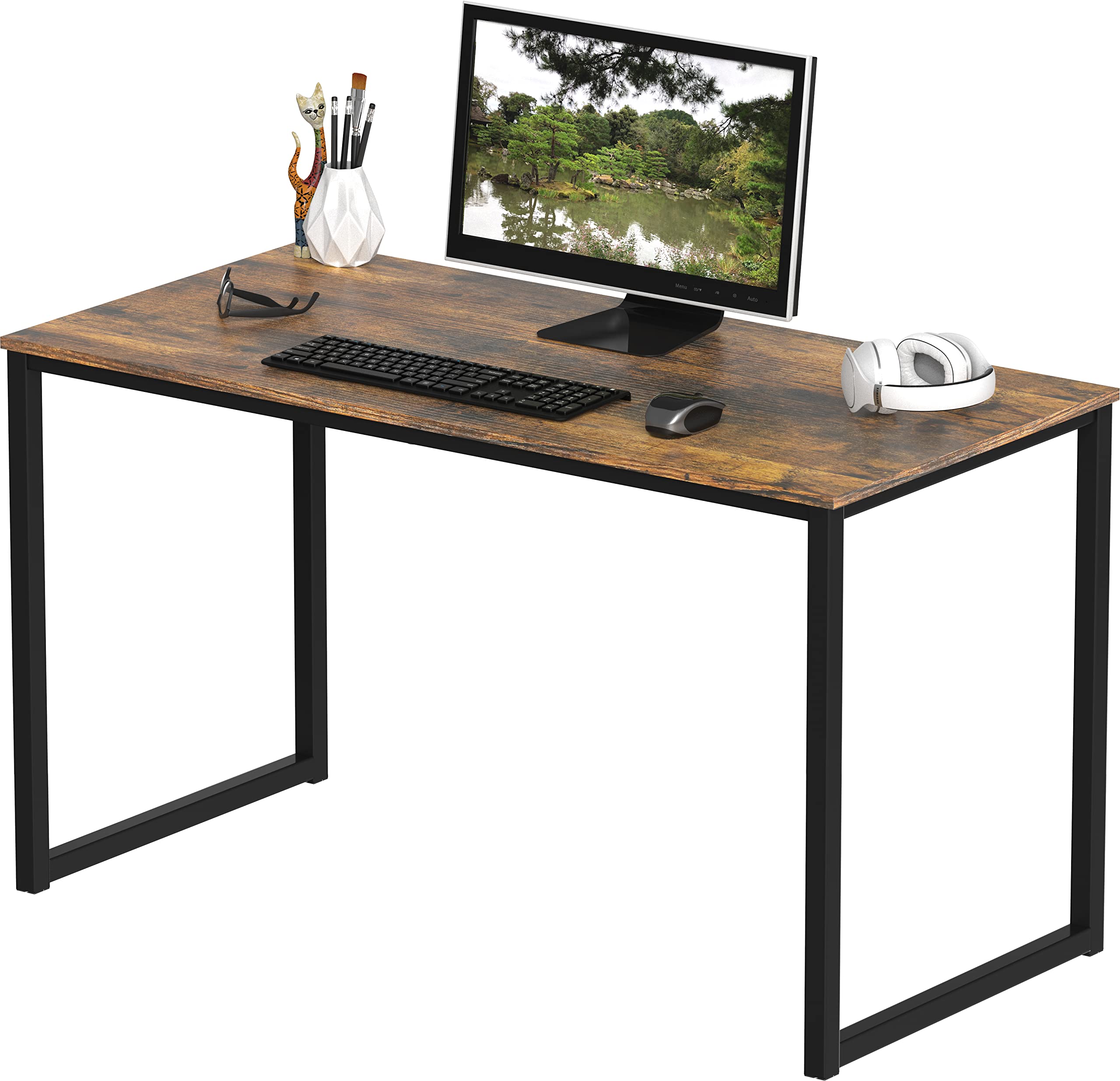 SHW Mission 40-Inch Home Office Computer Desk, Rustic Brown - Modern Writing Desk for Small Spaces, Work from Home & Study - Sturdy Wooden Workstation with Ample Storage Space