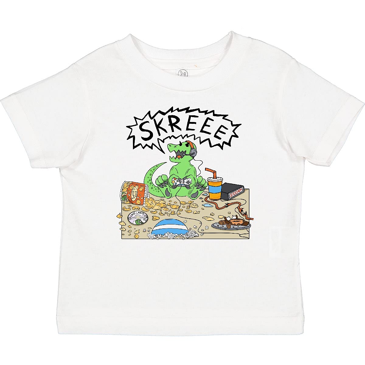 Inktastic Gaming Dino Baby T-Shirt - Cute Dinosaur Graphic Tee for Toddlers & Kids - Soft Cotton Casual Shirt for Playdates, Birthday Parties & Everyday Wear
