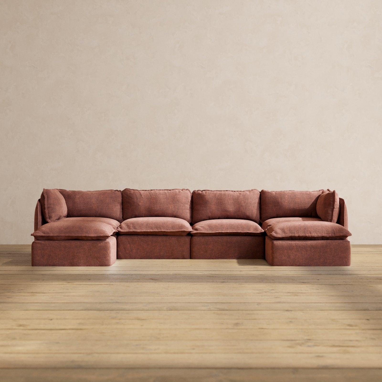 Modular Performance 4-Seater U-Shaped Sectional Sofa in Chestnut Brown | Relaxed Blend Fabric | Perfect for Living Room, Family Room & Home Theater