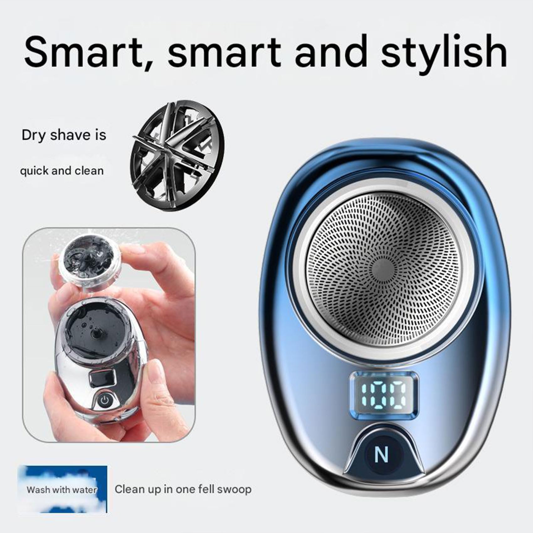 Pyrinov Electric Shaver - Mini Portable IPX7 Waterproof Rechargeable Wet/Dry Shaver for Men - Travel & Gym Use (Silver)